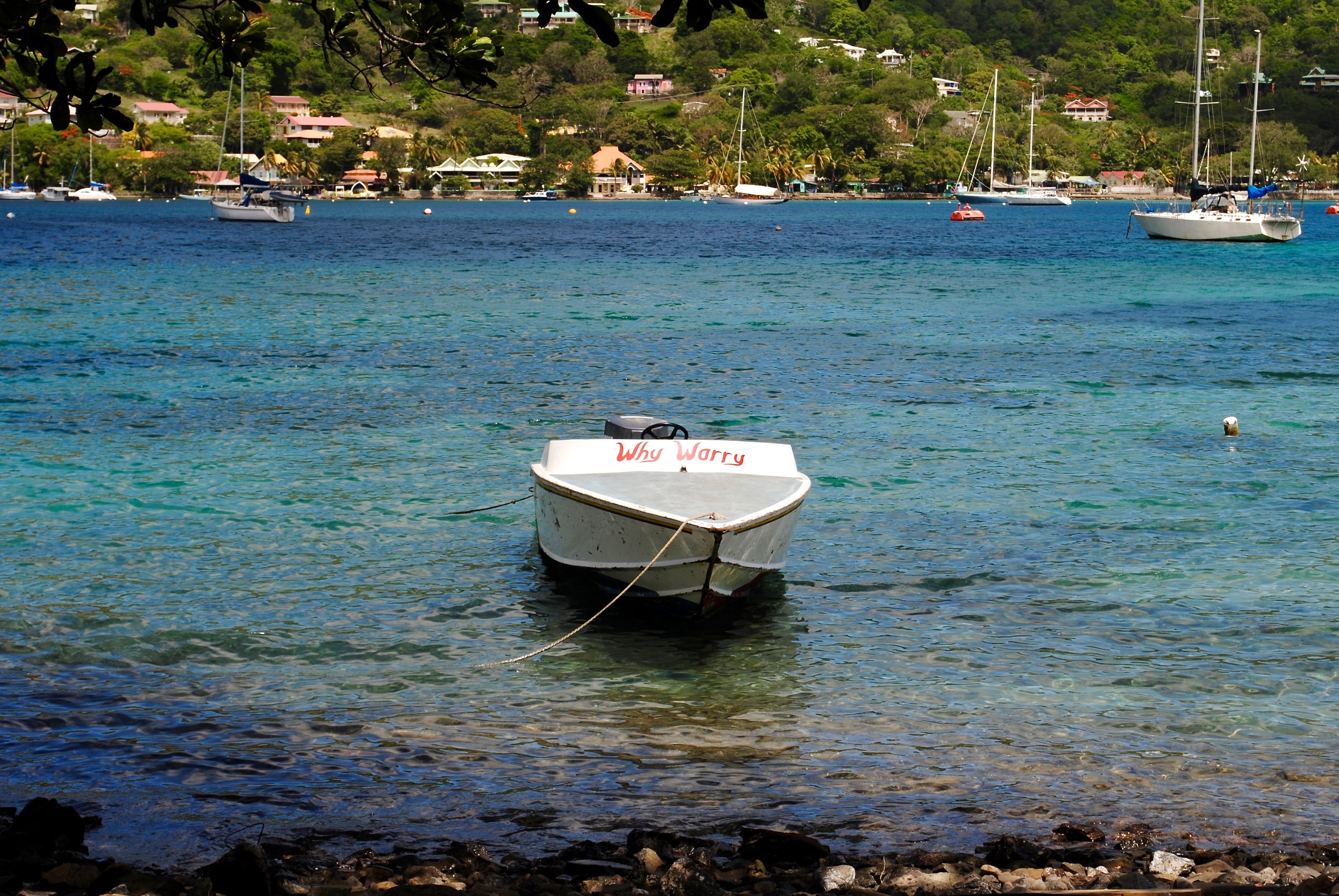 village, yacht, moored, caribbean islands, shore, boat, culture, summer, exotic, outdoor, landscape, harbor, plant, bay, scenic, nautical vessel, town, HD Wallpaper