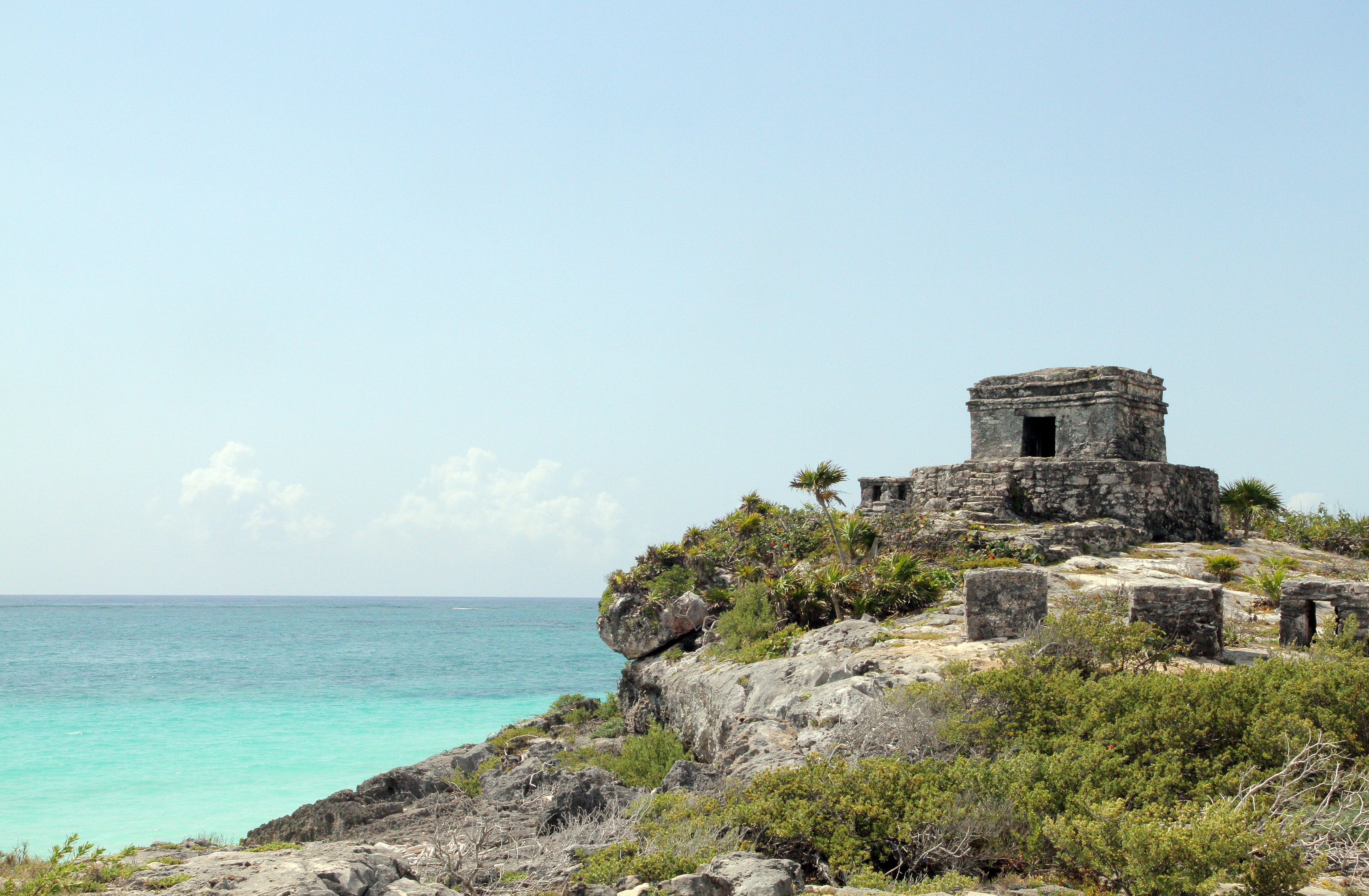 exotic, sea, sky, 4K, mexico, shore, land, ancient ruins, concrete, place of worship, scenics - nature, mayan, building exterior, yucatan, riviera, built structure, HD Wallpaper