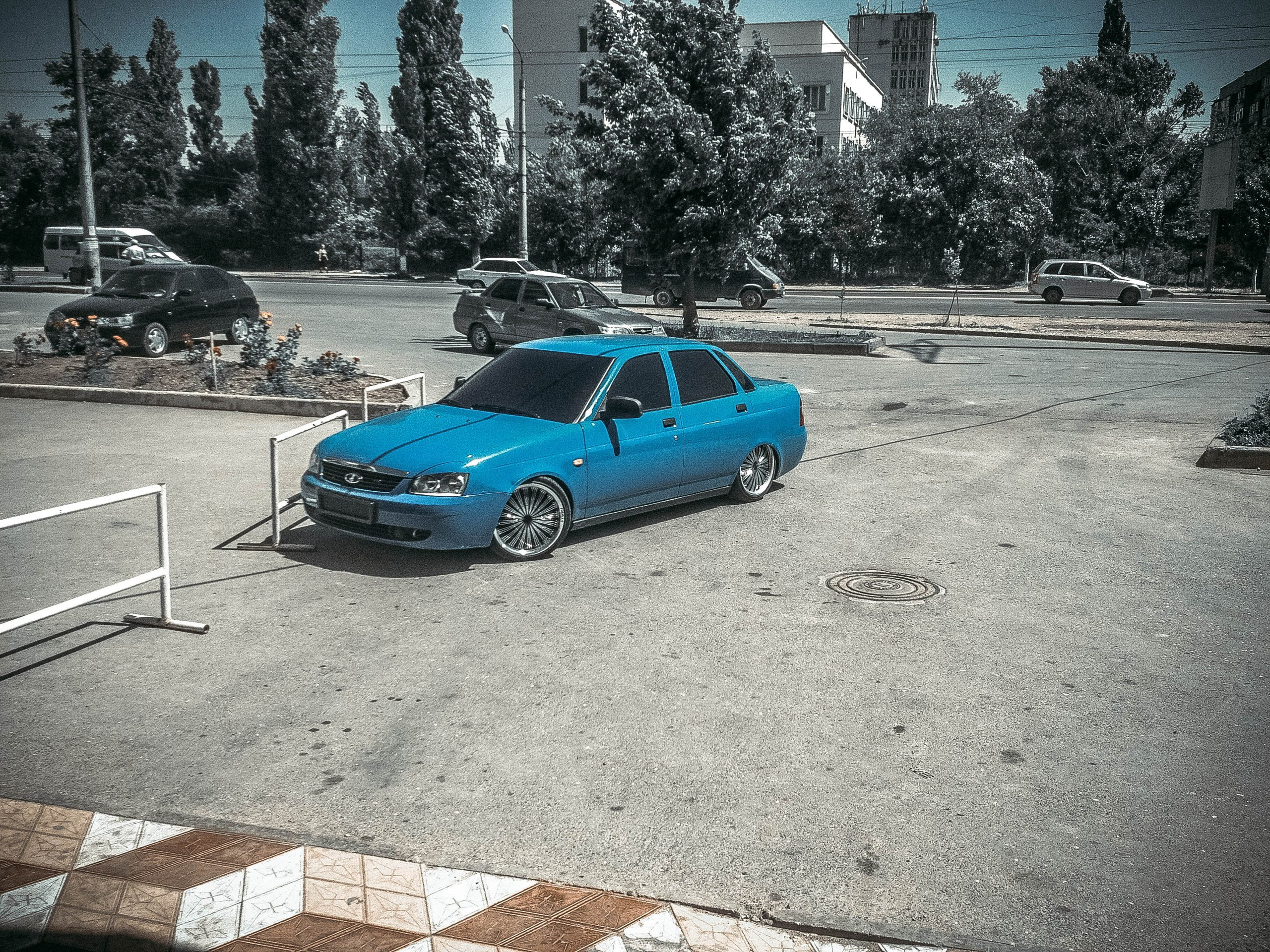 transportation, day, land Vehicle, street, blue, 2K, vintage Car, motor vehicle, city, editorial, obsolete, Lada, tree, city Life, architecture, no People, HD Wallpaper