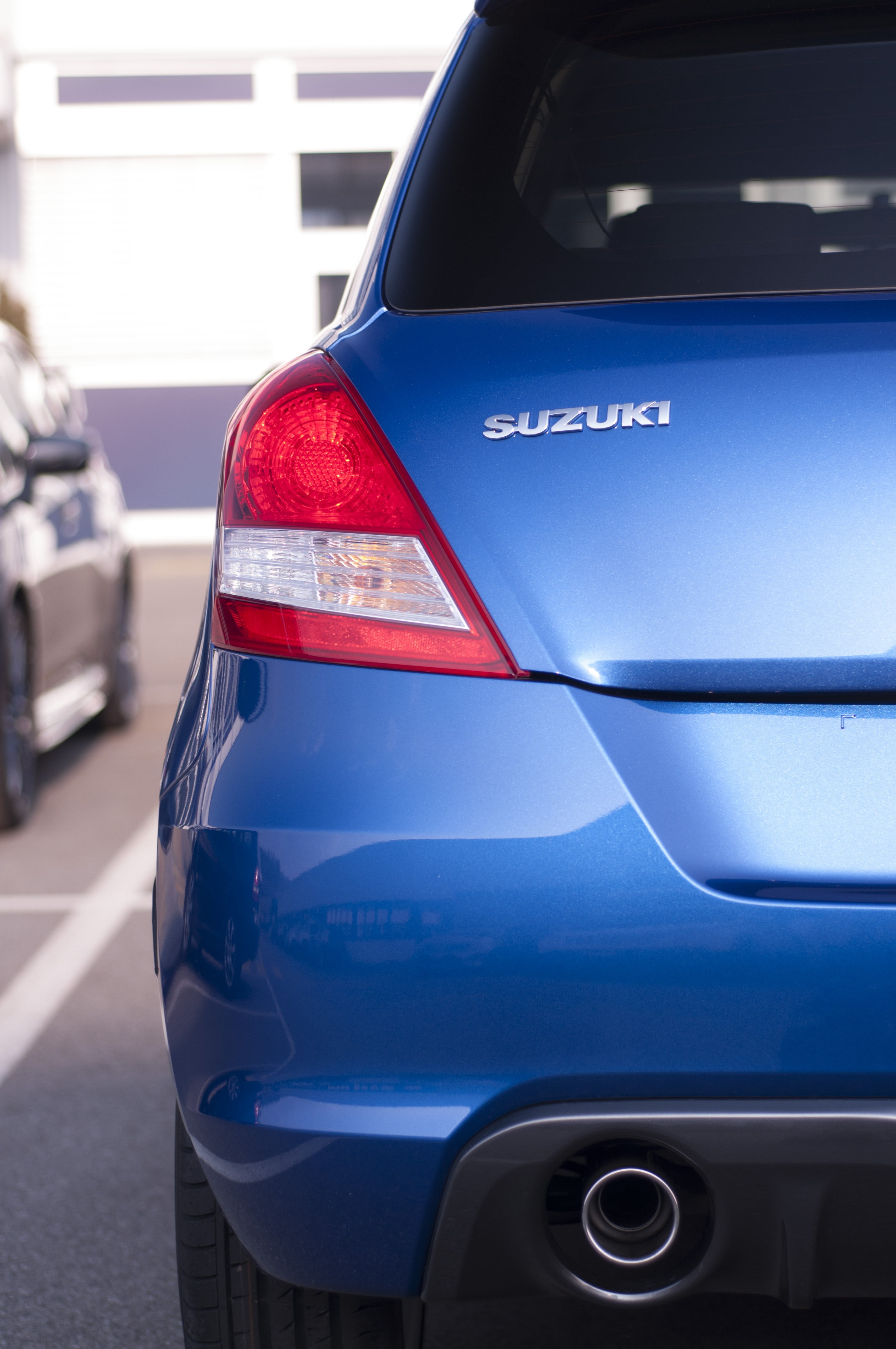 outdoors, close-up, blue, vehicle, street, focus on foreground, rear, exhaust, no people, tail light, brake lights, headlight, land Vehicle, rear window, Phone HD Wallpaper