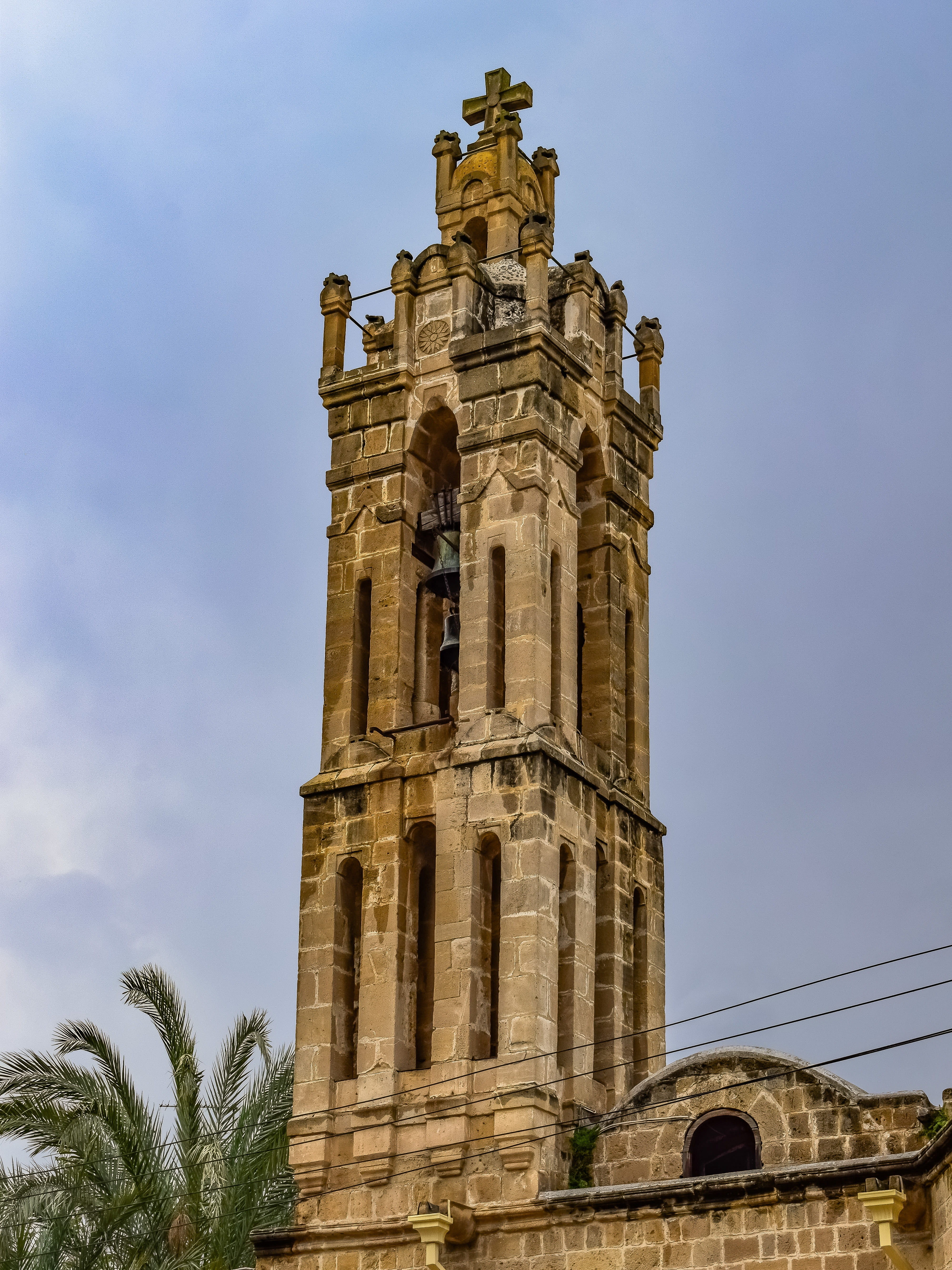 gothic style, religion, 5K, nicosia, low angle view, tower, clock, place of worship, christianity, palm tree, building exterior, plant, architecture, history, Phone HD Wallpaper