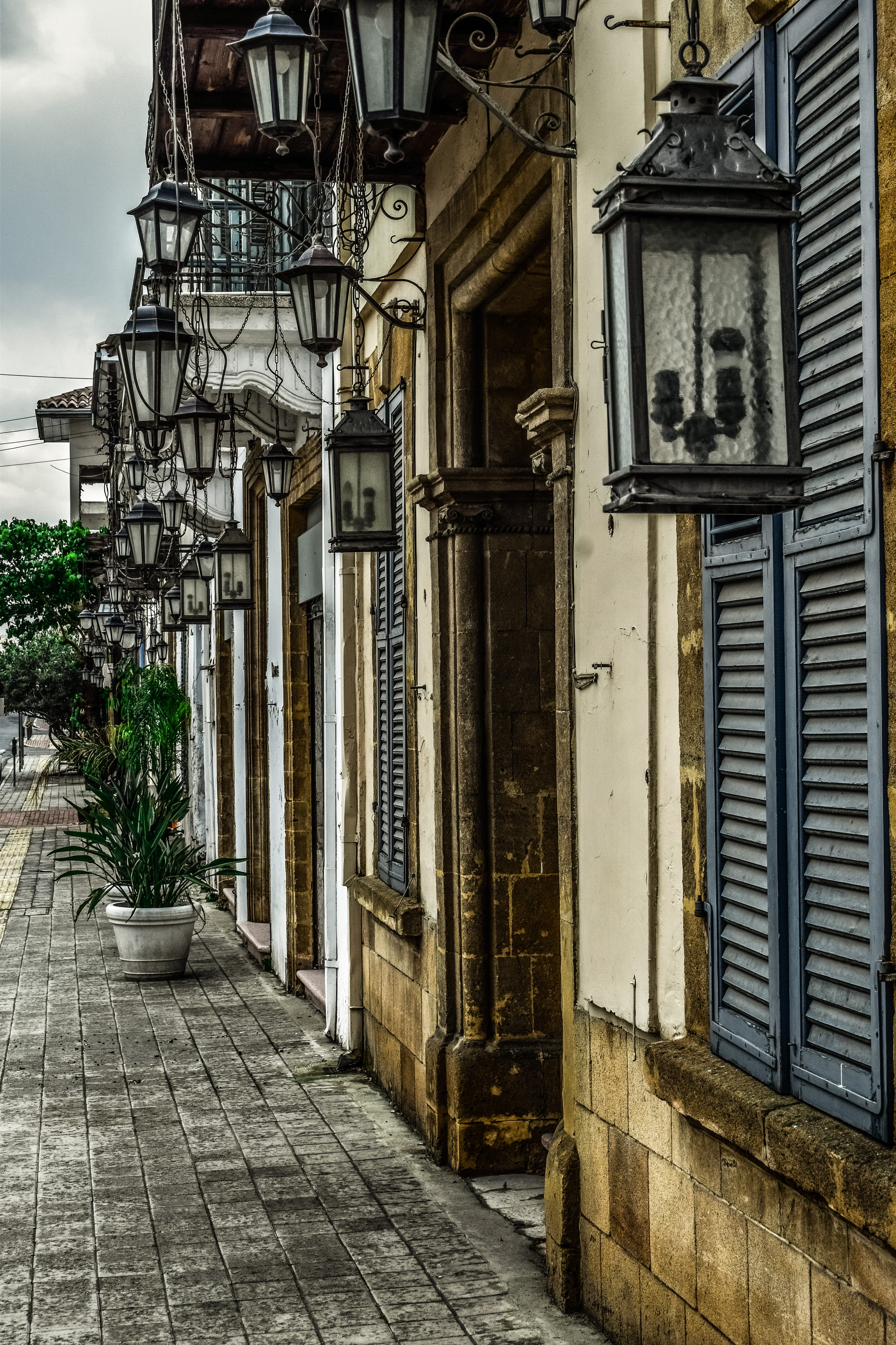 lantern, door, lighting equipment, alley, old, day, nicosia, the way forward, no people, plant, outdoors, house, footpath, city, lamp, entrance, urban, Phone HD Wallpaper