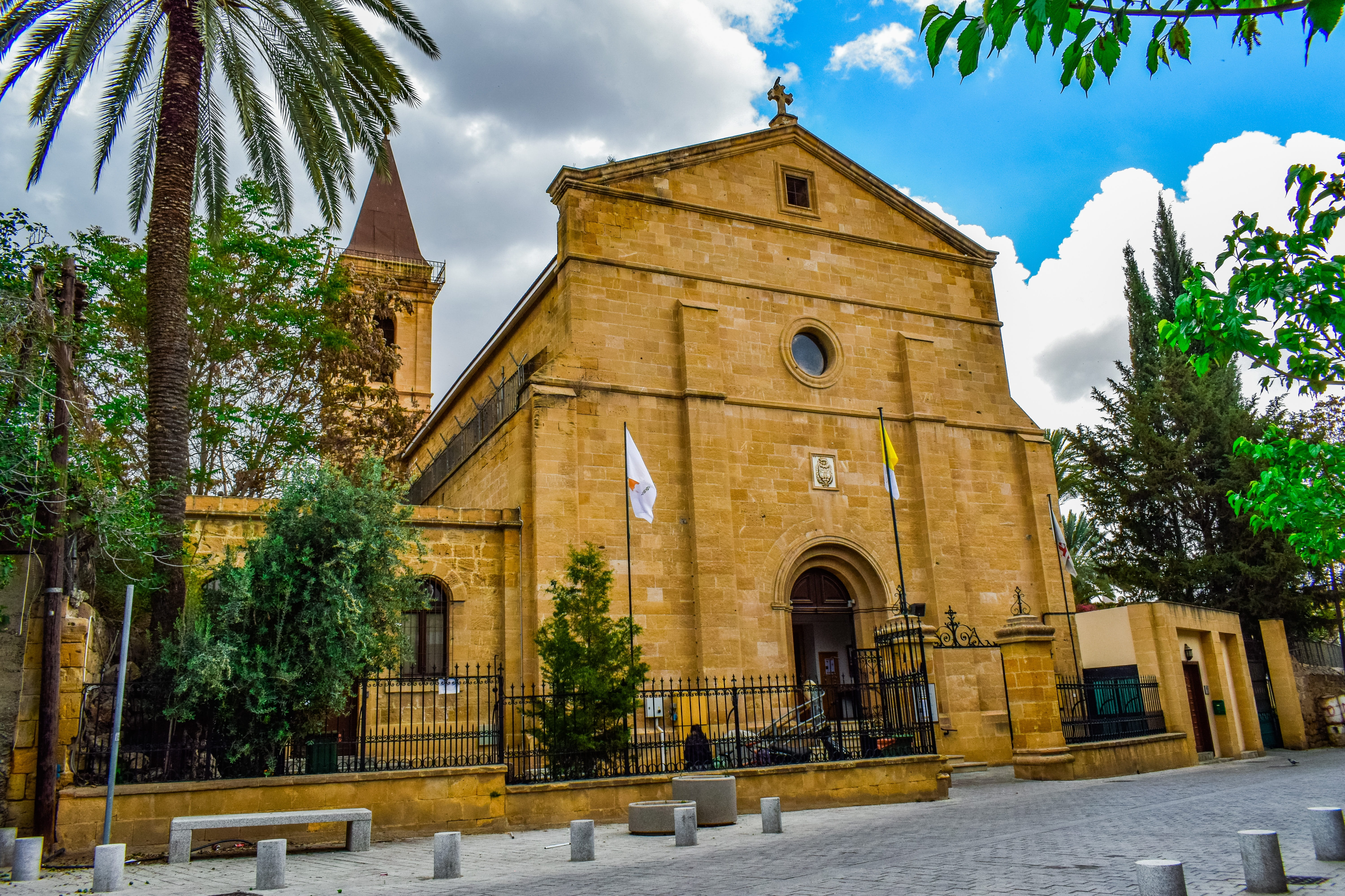 day, plant, architecture, cyprus, building exterior, belief, outdoors, catholic church, tree, holy cross, travel, religion, place of worship, nature, lefkosia, HD Wallpaper
