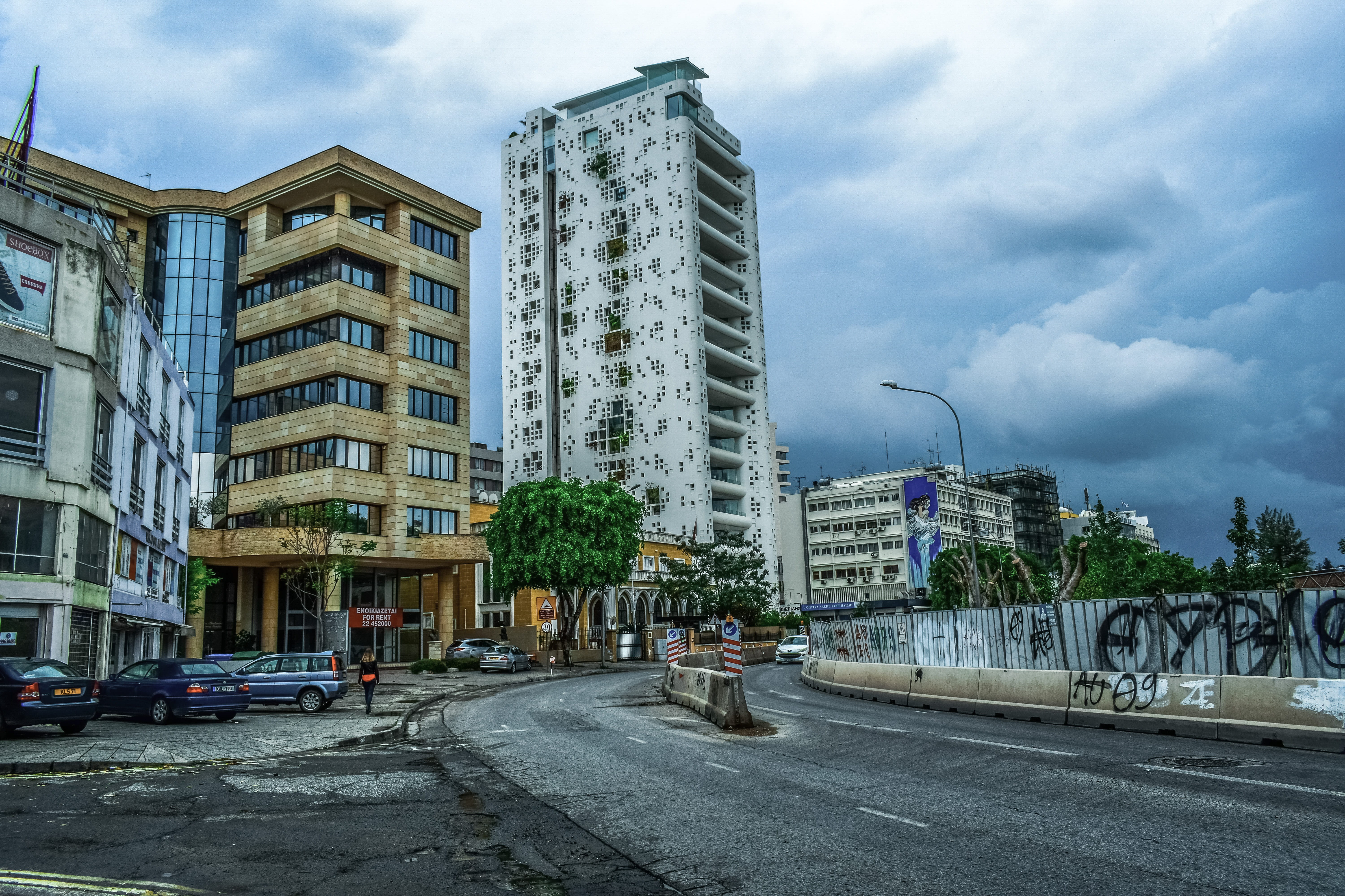 cyprus, building exterior, tower, built structure, day, plant, 5K, tree, architecture, nicosia, transportation, skyscraper, cityscape, modern, road, travel, HD Wallpaper