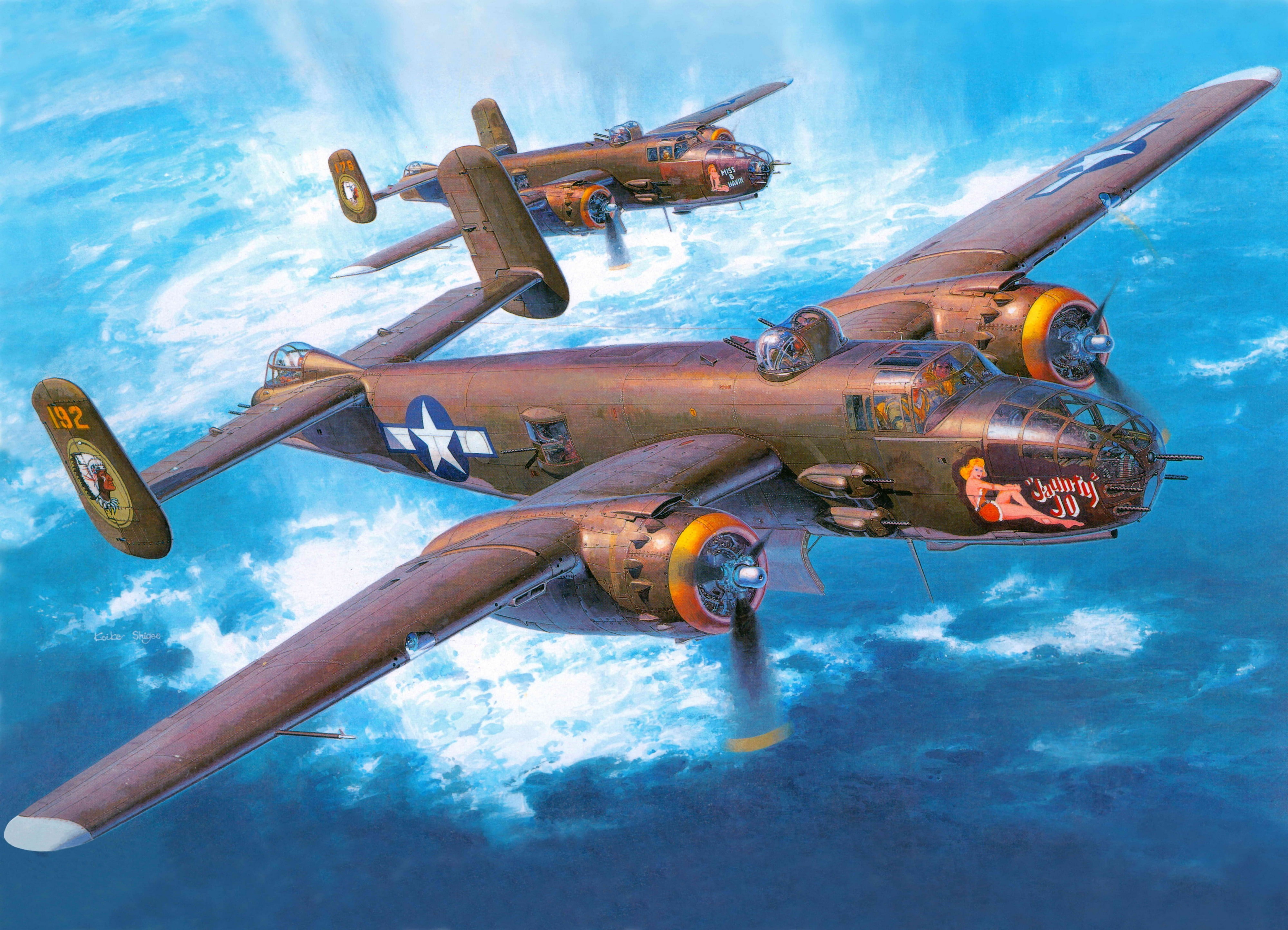 World War II, weapon, aircraft, military, navy, water, reflection, vehicle, Mitchell, sea, economy, air vehicle, plane, swimming pool, flying, day, 4K, HD Wallpaper