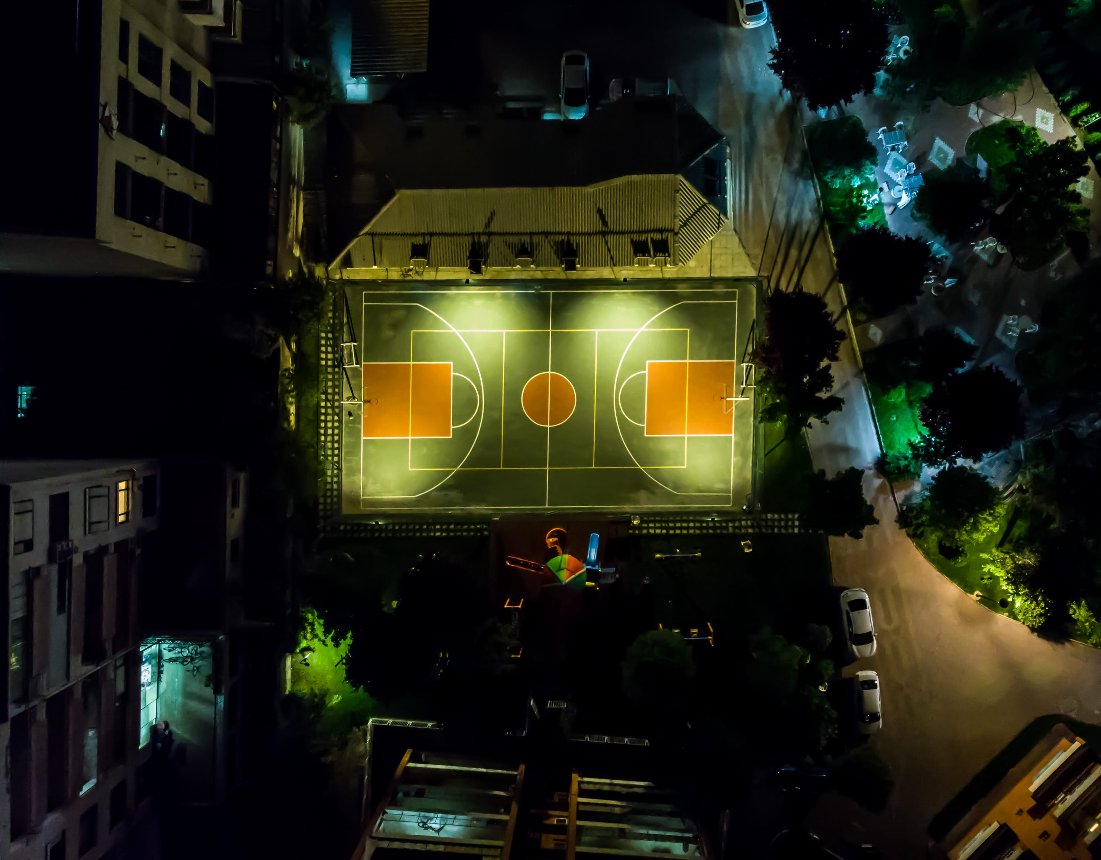 sport, konya, aeiral, nightlife, drone view, basketball, turkey, dji, illuminated, lighting equipment, mavic air, flying, photography, night, street, glowing, HD Wallpaper