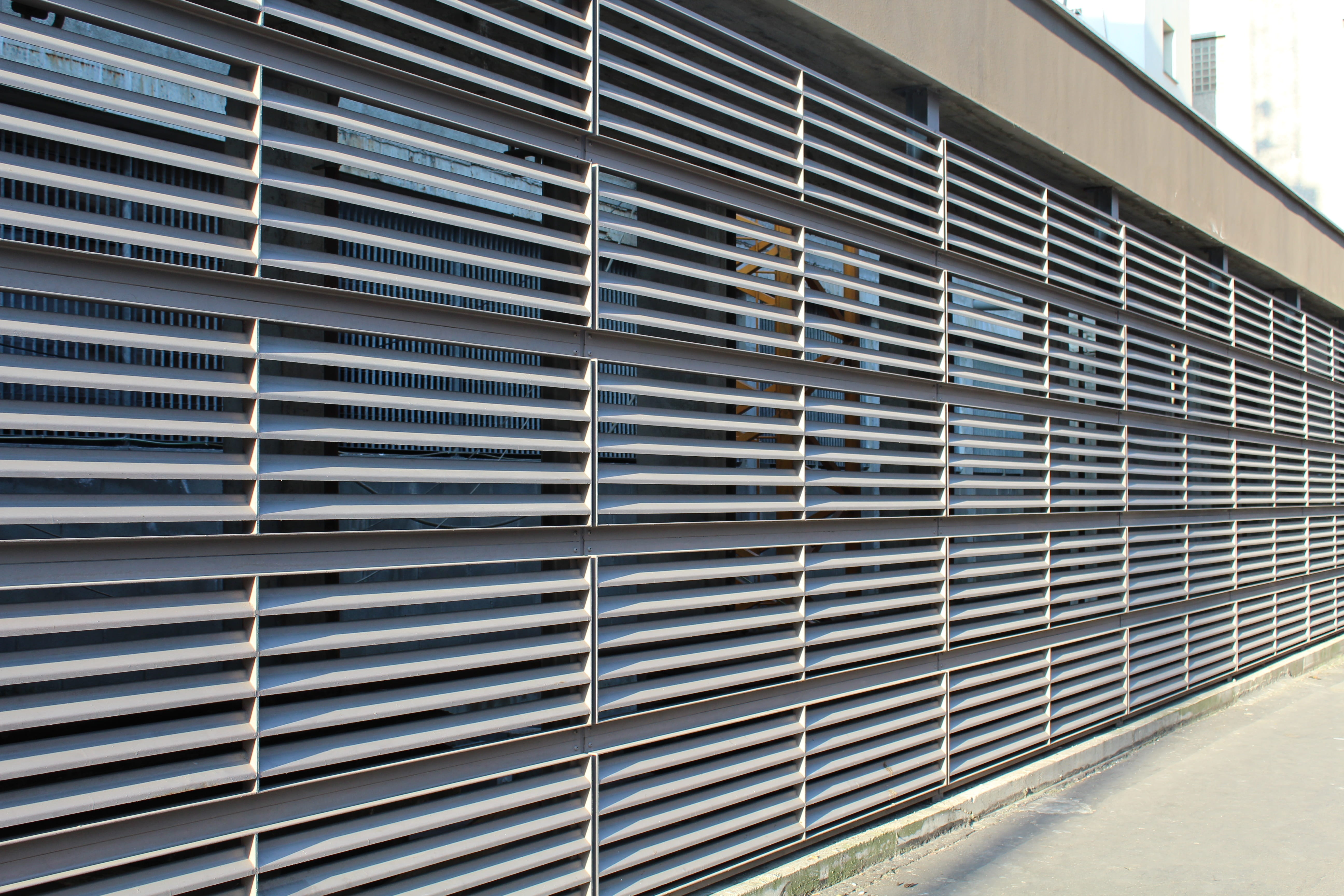 5K, corrugated iron, building exterior, road, no people, industry, metal, security, Protection, air conditioner, empty, repetition, silver colored, safety, HD Wallpaper