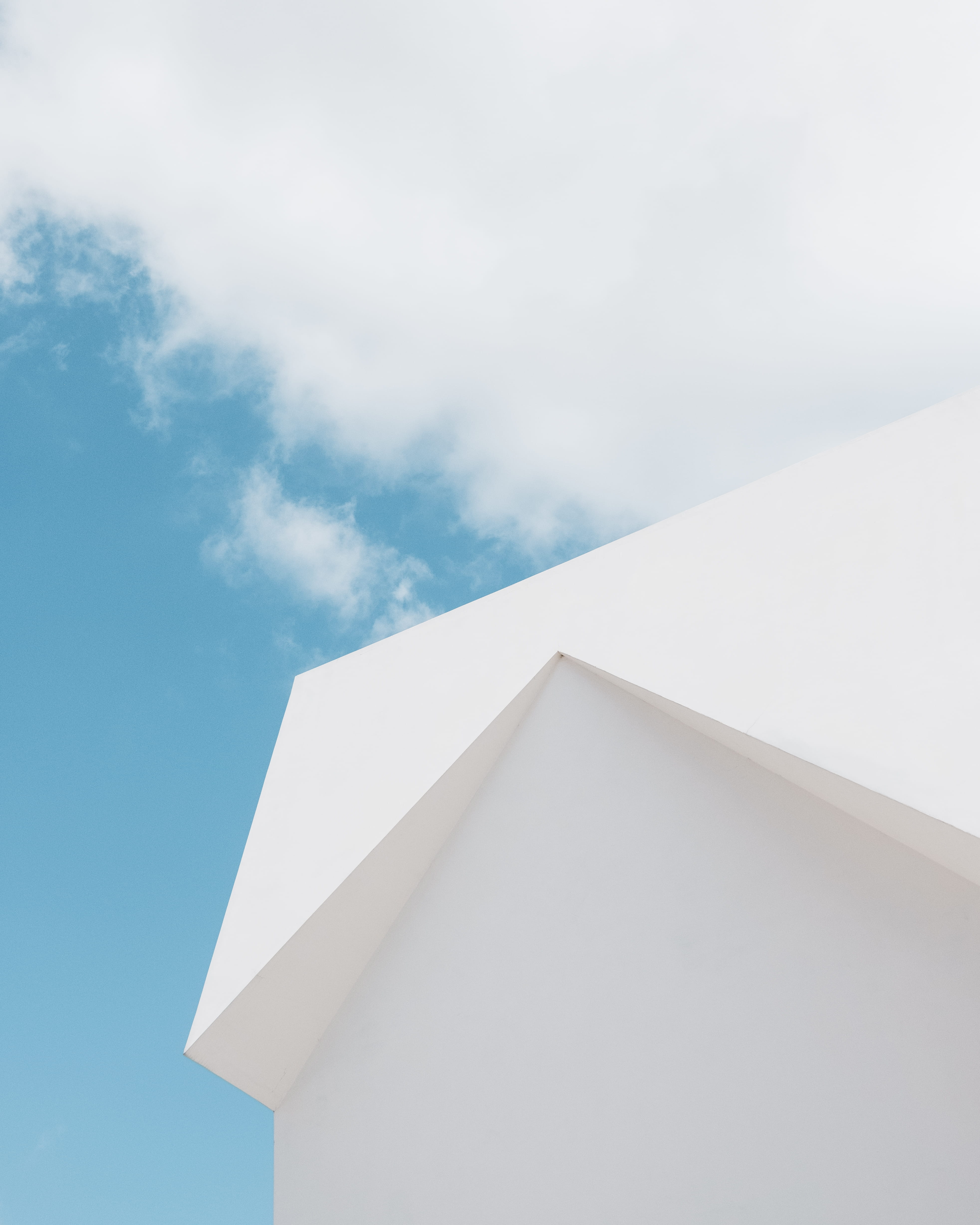 blue, sky, minimalism, angle, architecture, space, empty, low, no People, aires mateu, pitched, backgrounds, 4K, copy Space, building, geometric, cloud - Sky, Phone HD Wallpaper