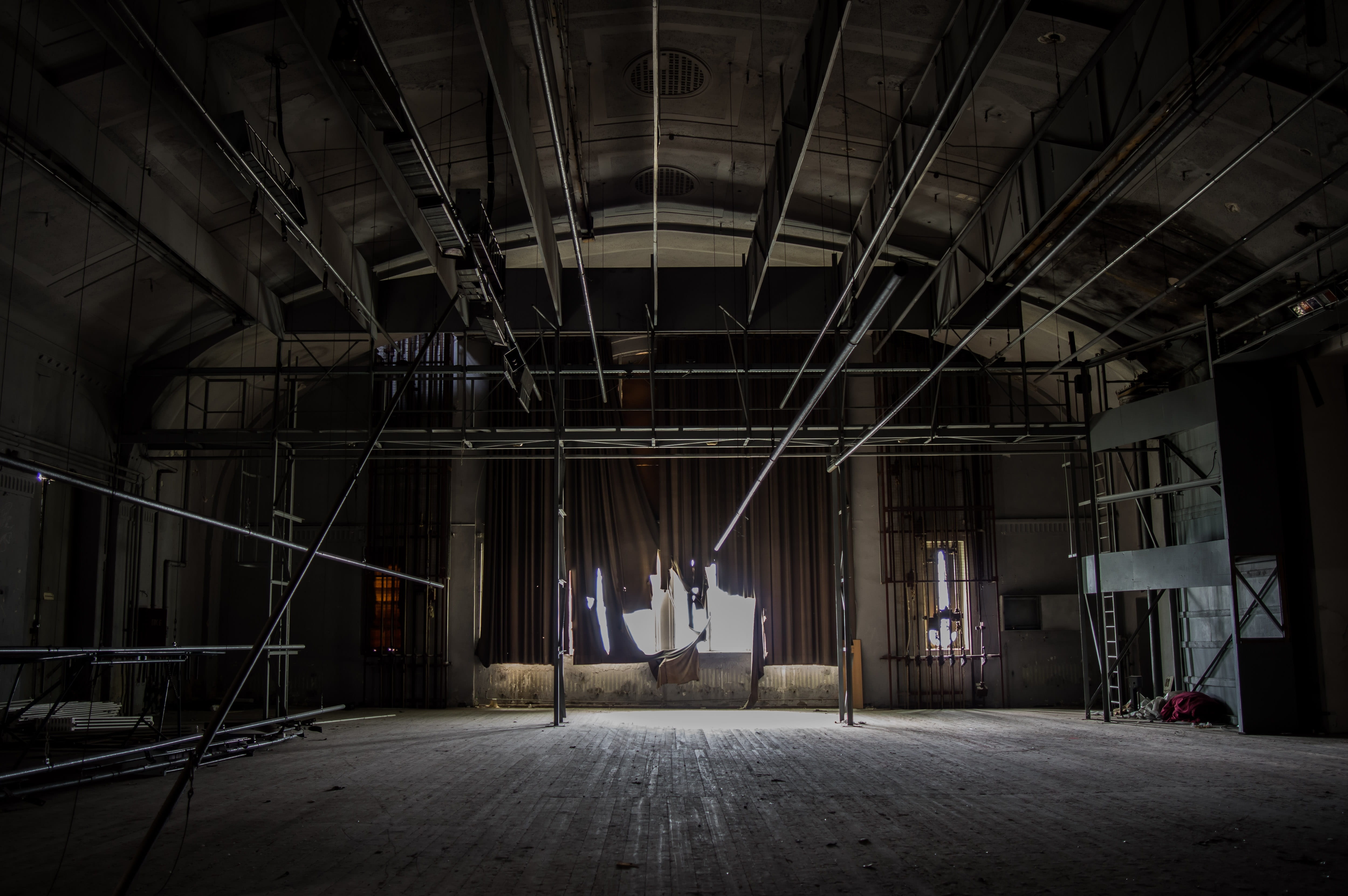 repair, no people, decline, empty, indoors, stage, day, old, absence, deterioration, ceiling, ruined, theater, obsolete, built structure, 4K, run-down, HD Wallpaper