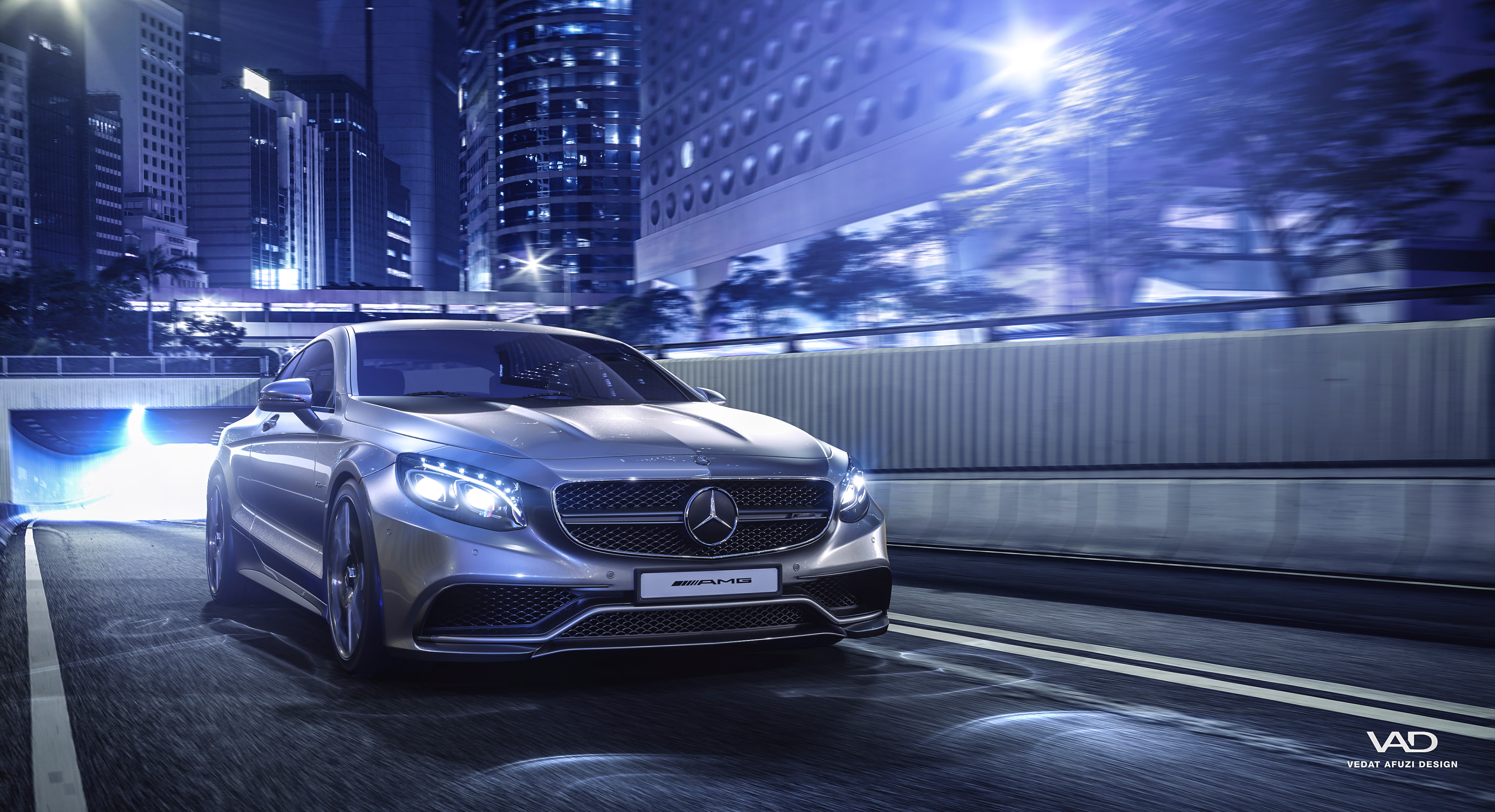 blue, 4K, modern, transportation, mode of transportation, night, motor vehicle, silver colored, street, luxury, lighting equipment, Mercedes-AMG S63 Coupe, HD Wallpaper