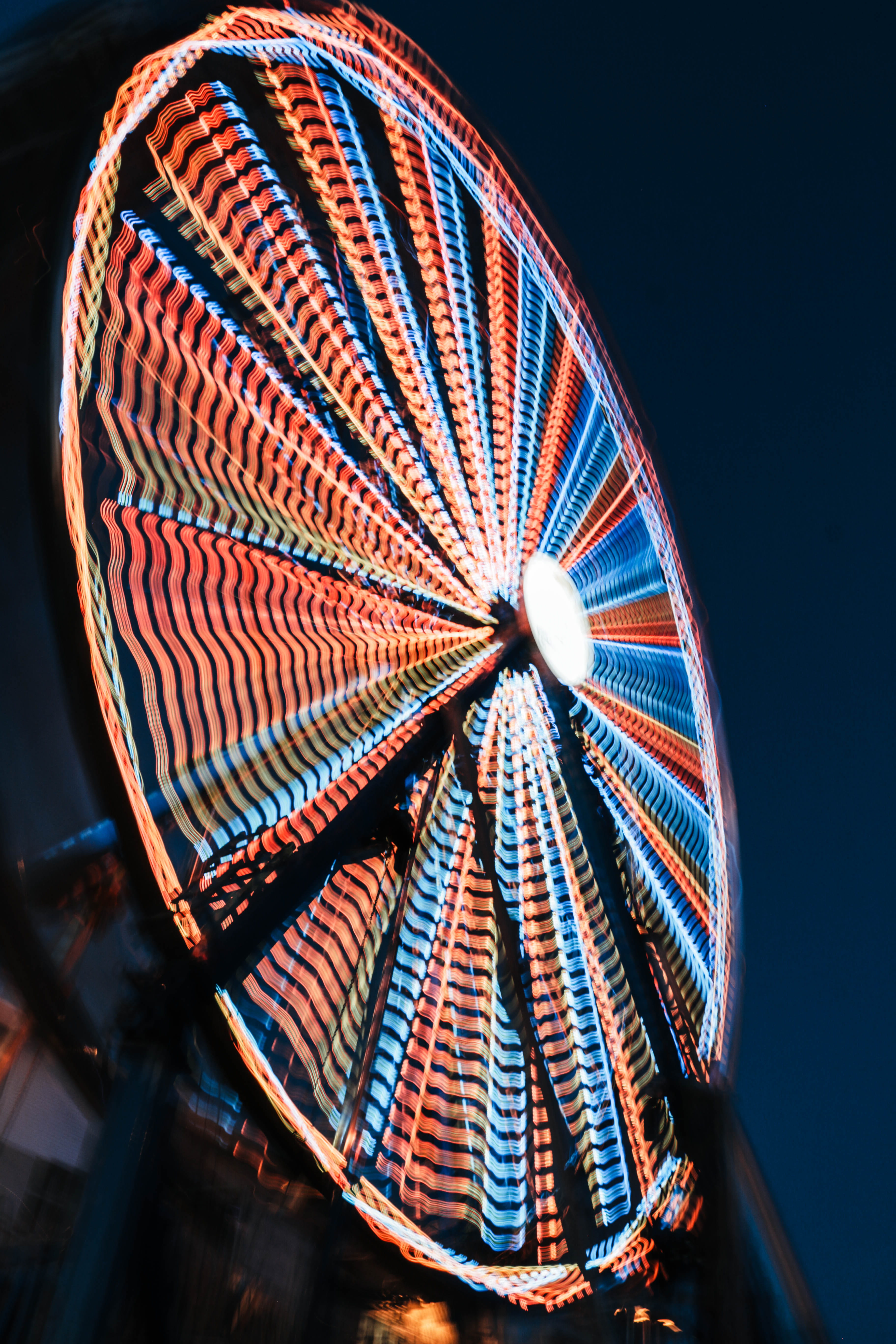 neon, dark, shape, ferris wheel, ornament, low angle view, architecture, led, fractal, pattern, hubcap, theme park, sky, arts culture and entertainment, Phone HD Wallpaper