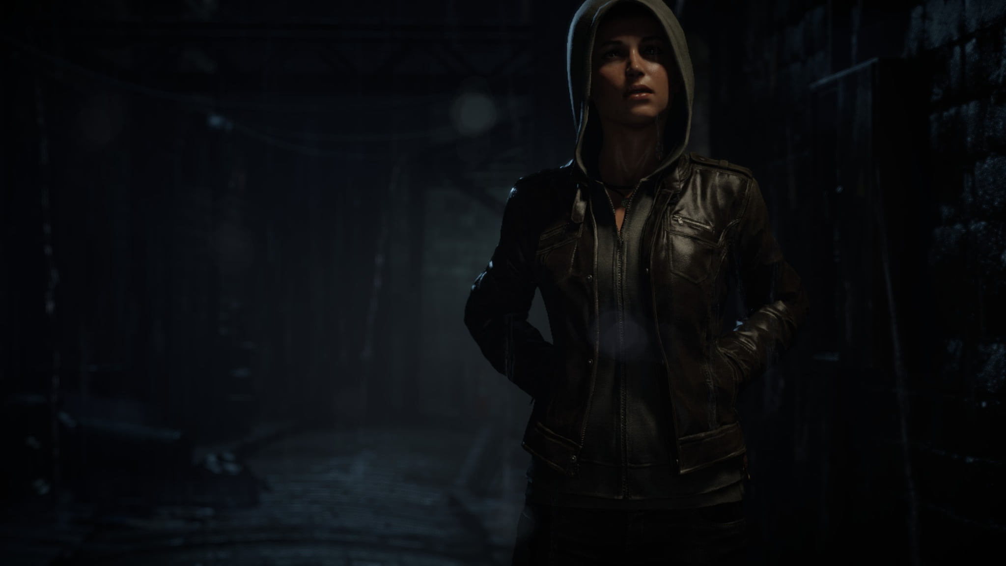 looking, indoors, looking away, Tomb Raider, one person, standing, jacket, clothing, front view, 1080P, hood - clothing, young adult, contemplation, young women, HD Wallpaper