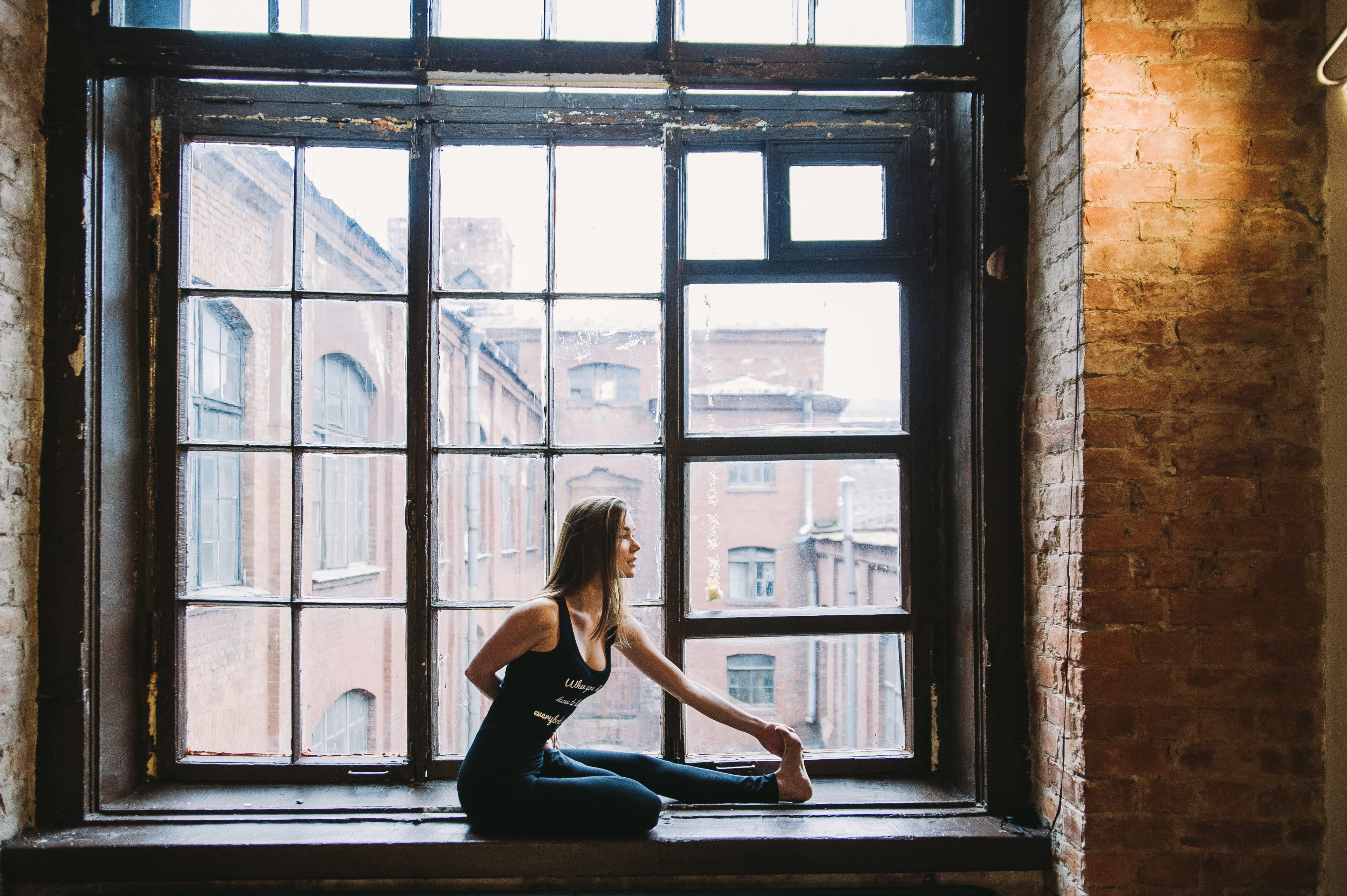 adult, real people, beside, 4K, room, women, sitting, yoga, abandoned, day, contemplation, model, shadow, house, woman, portrait, glass - material, architecture, HD Wallpaper