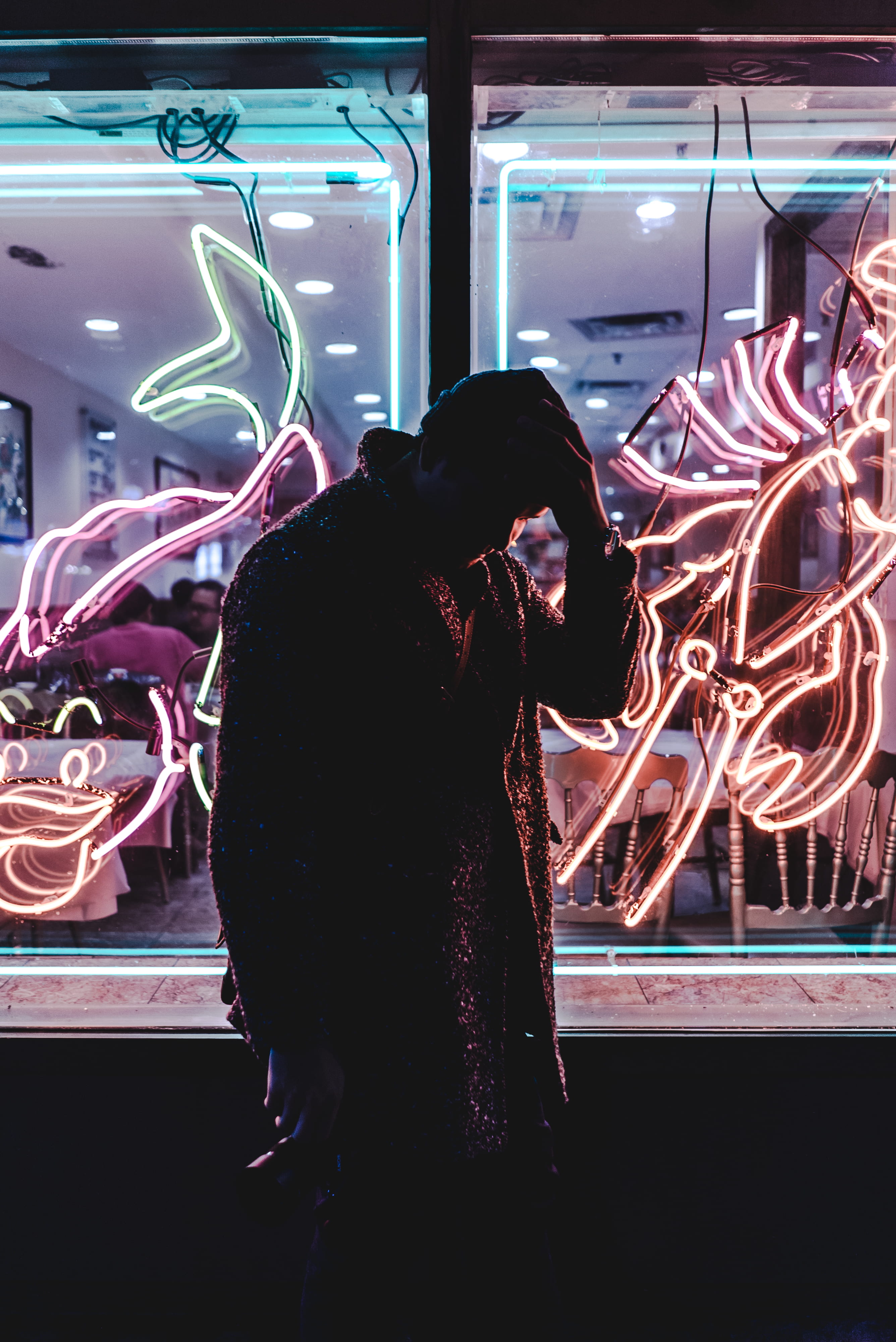 neon, green, illuminated, lights, male, leisure activity, 4K, real people, one person, building, front, women, young adult, long exposure, beside, man, Phone HD Wallpaper