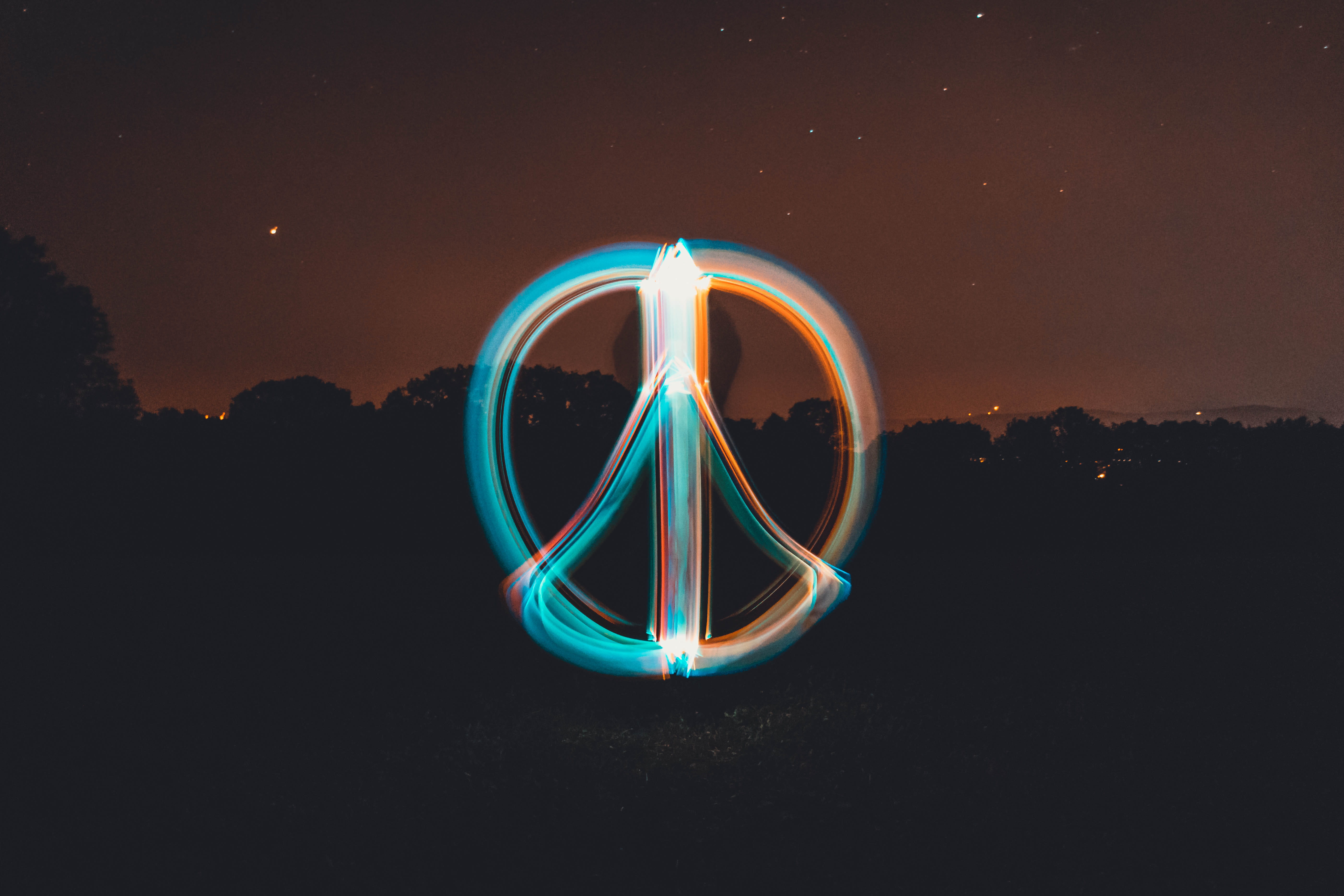 symbol, star - Space, illumination, backgrounds, shiny, glow stick, long exposure, exposure, 5K, peace sign, circle, long, astronomy, bright, black Color, HD Wallpaper