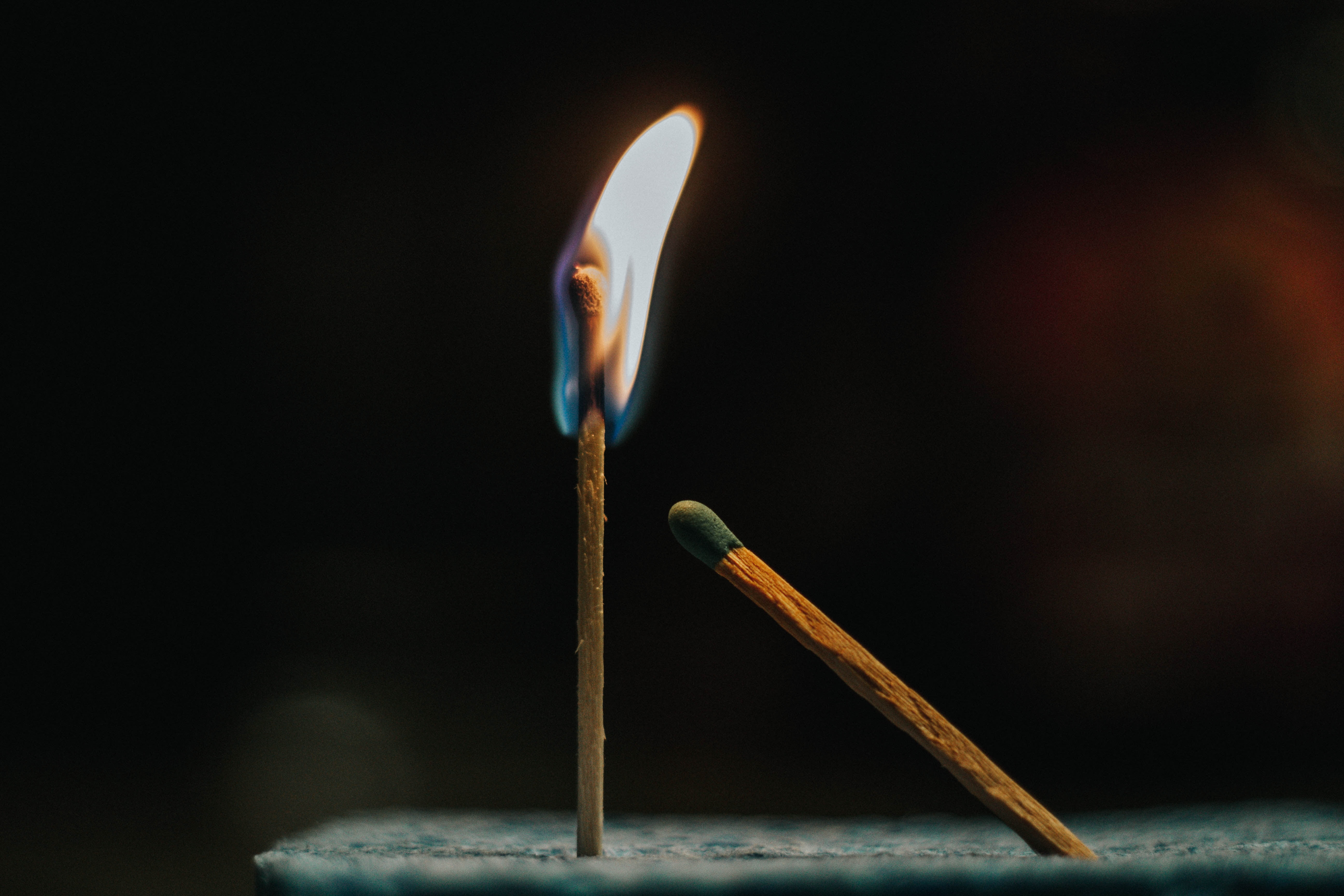 night, indoors, burnt, matchsticks, dark, match, burning, igniting, single Object, matchstick, black Background, two, smoke - physical structure, flame, HD Wallpaper