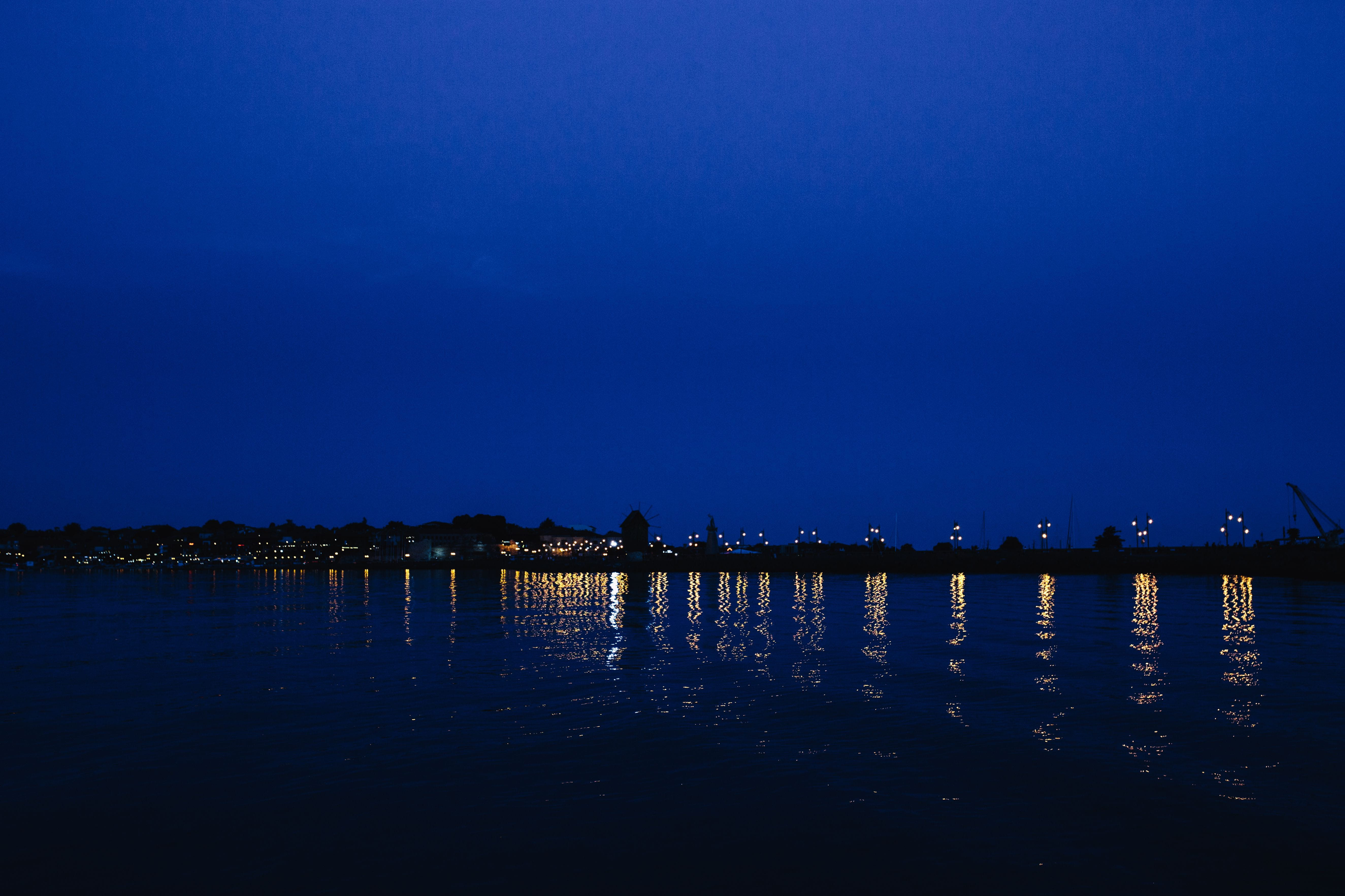 night, waterscape, ocean, urban, no people, landscape, outdoors, Europe, built structure, water, dusk, Nessebar, copy space, building exterior, architecture, HD Wallpaper