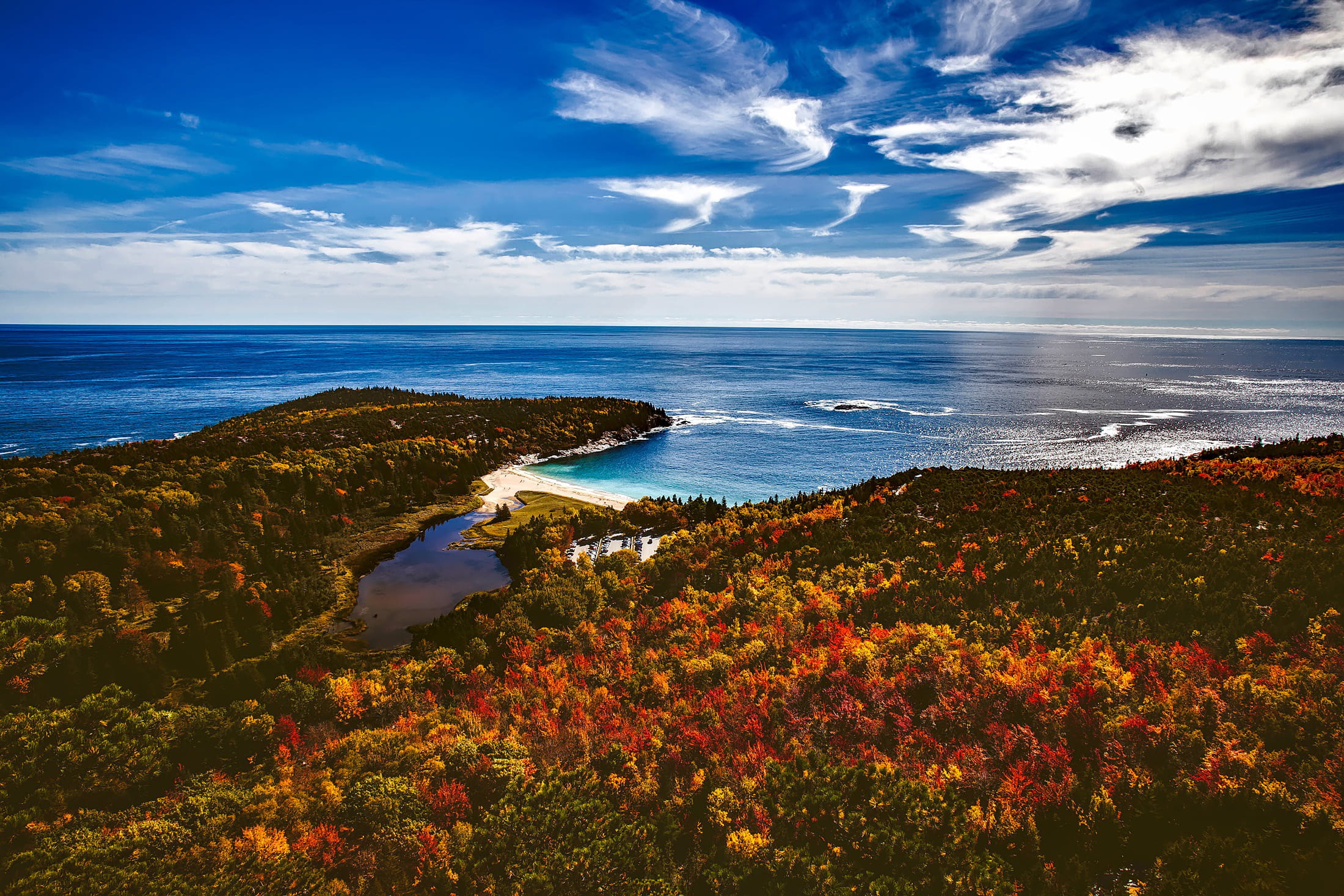 landscape, Maine, 1080P, cloud - Sky, beauty In Nature, environment, no People, Bar Harbor, plant, trees, uK, forest, water, tranquility, nature, tranquil scene, HD Wallpaper