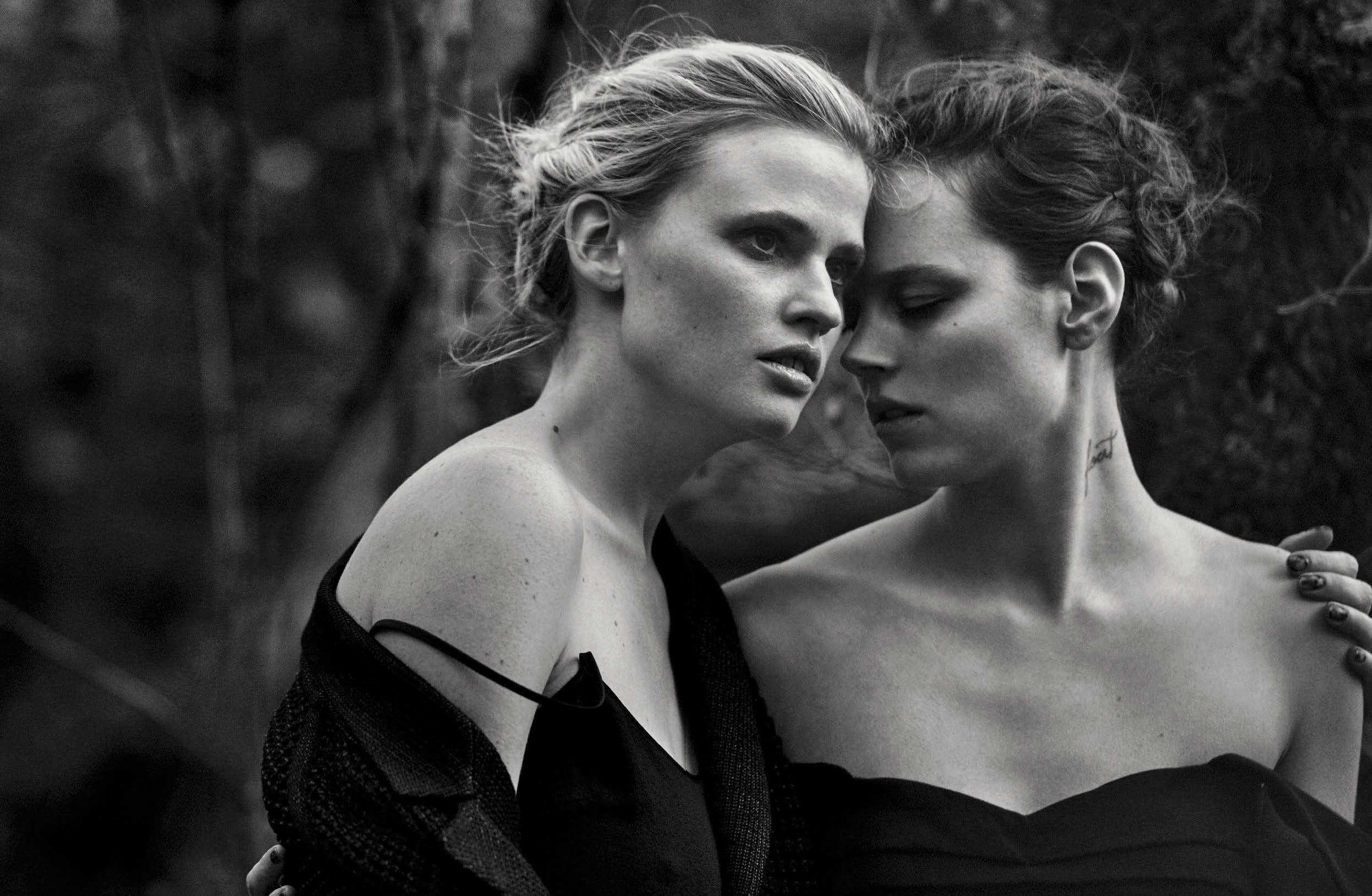 Freja Beha Erichsen, Lara Stone, 1080P, model, monochrome, women, HD Wallpaper