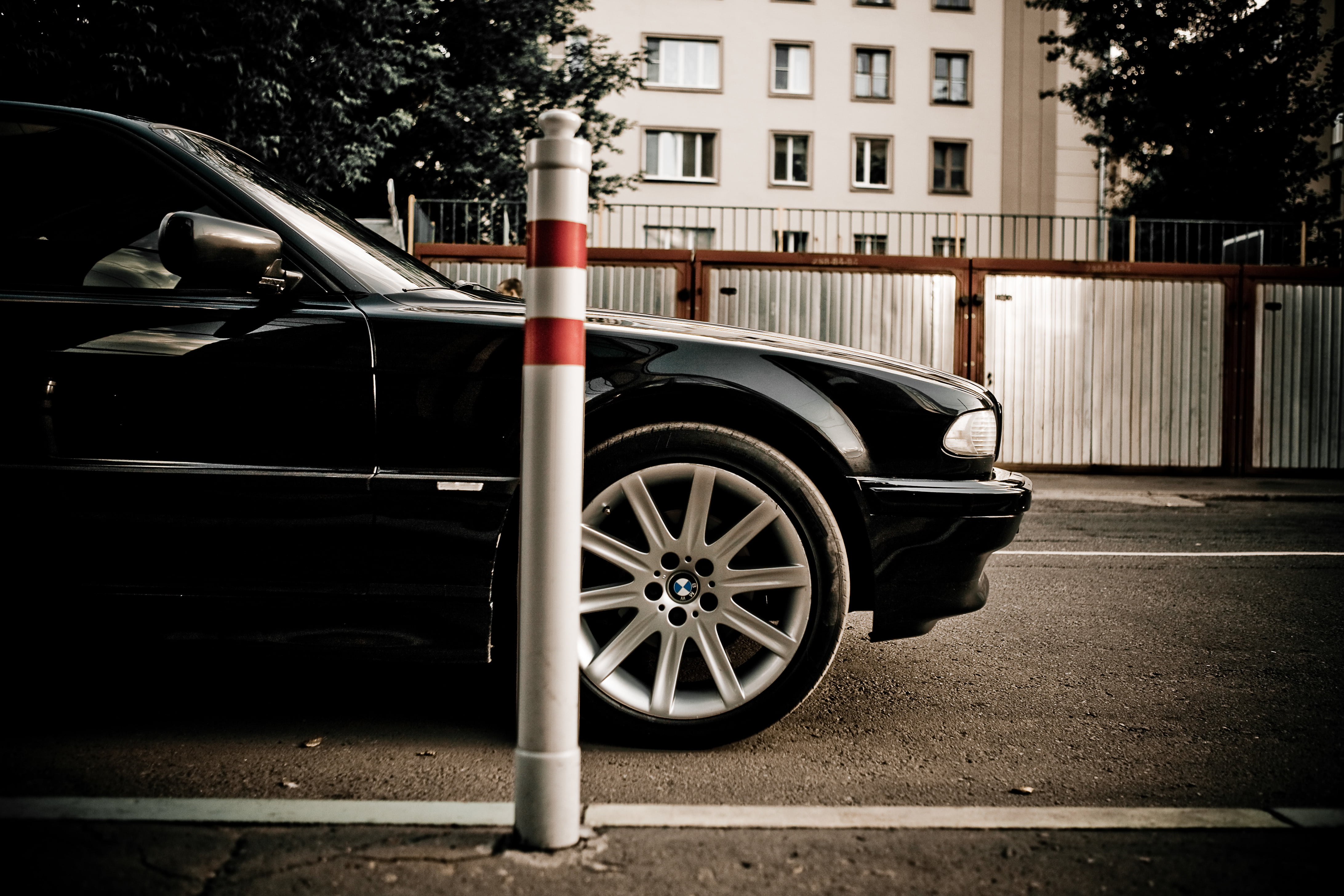 black Color, seven, Car, mode of transportation, black, architecture, speed, traffic, 4K, building exterior, stationary, land Vehicle, BMW, transportation, HD Wallpaper