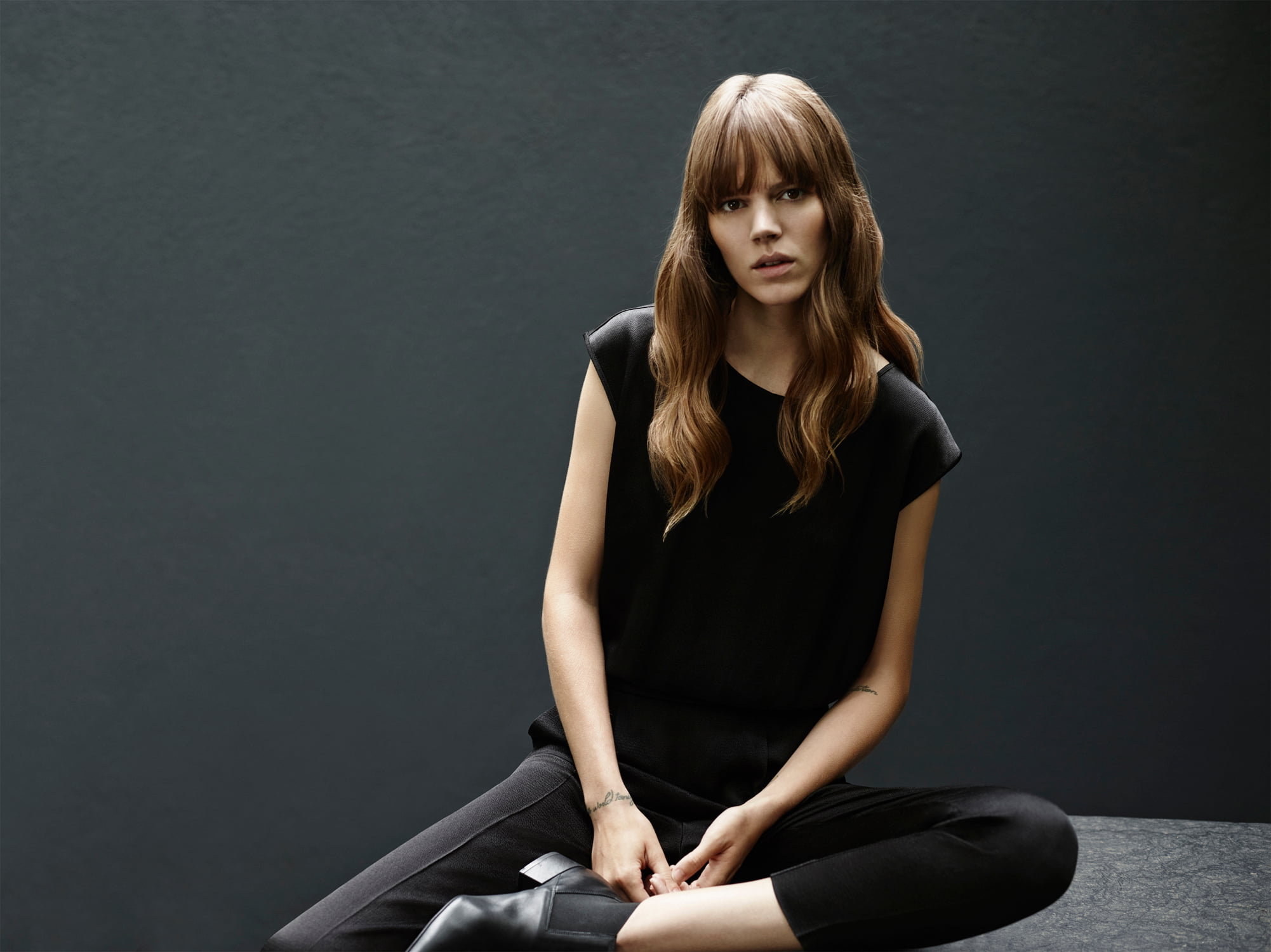 Danish, 1080P, model, long hair, brunette, black clothing, women, women indoors, Freja Beha Erichsen, HD Wallpaper