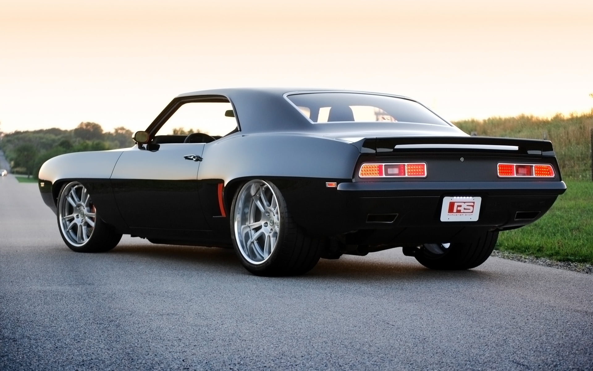 side View, elegance, front View, the sky, coupe, road, 1969, engine, black, mode of Transport, tuning, Camaro, chrome, luxury, nature, convertible, black Color, HD Wallpaper