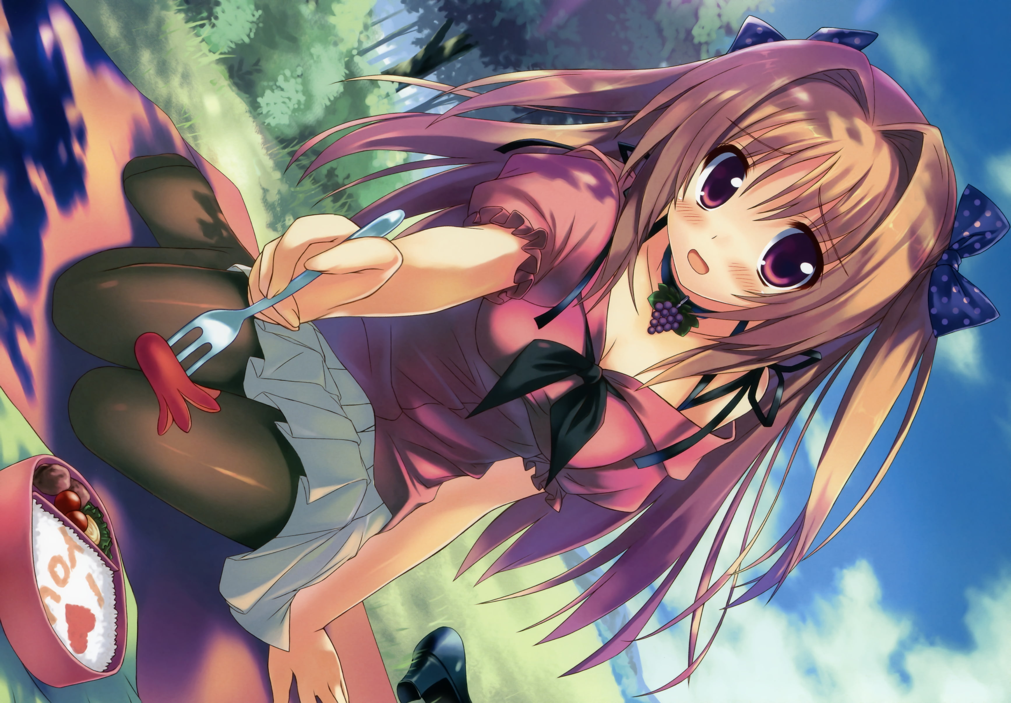 plastic, bento, multi colored, outdoors, sausage, Anime, day, low angle view, art and craft, close-up, nature, sunlight, picnic, sky, plant, no people, HD Wallpaper