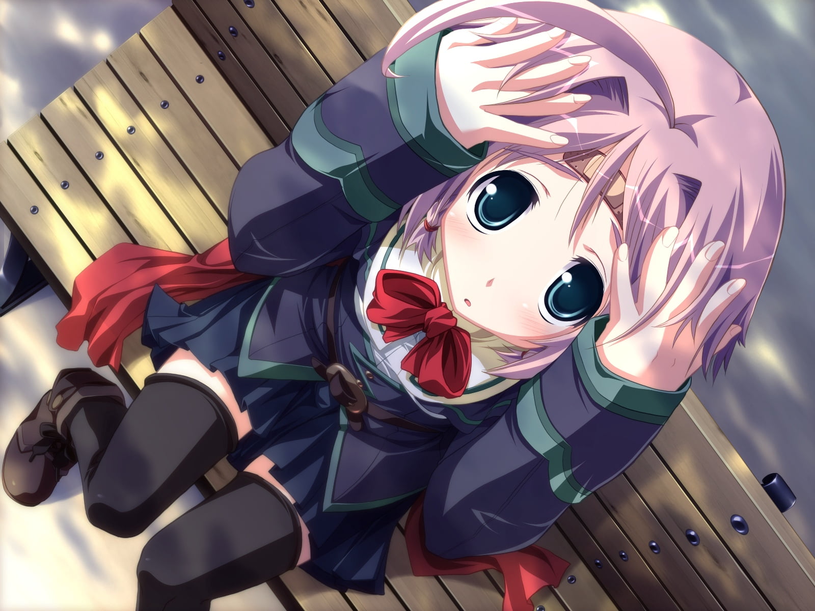 anime, illustration, bench, purple, design, still life, representation, innocence, character, mask, haired, head, people, creativity, female, plaster, hands, HD Wallpaper