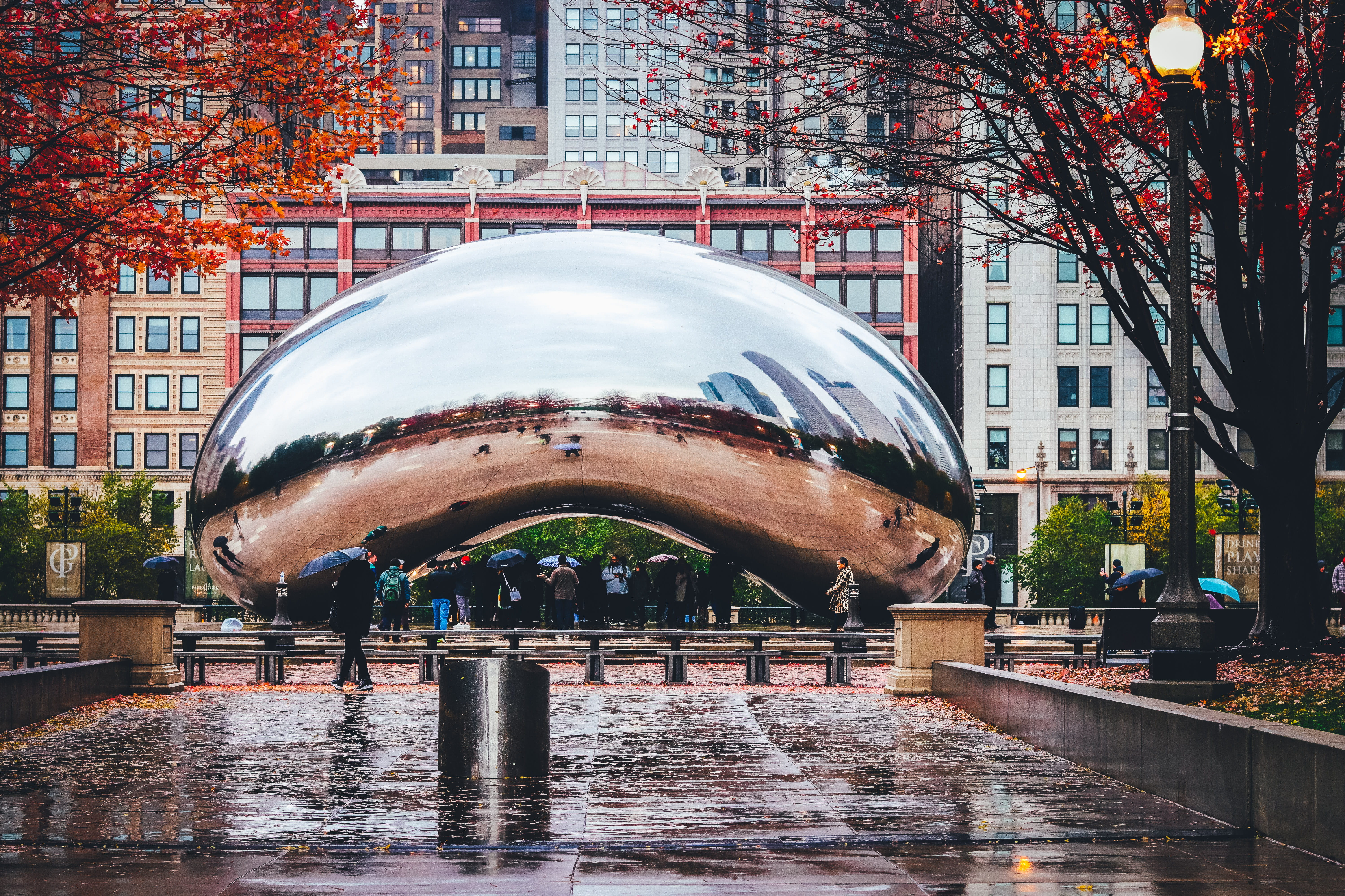 building, building exterior, chicago, city, architecture, bean, weather, cloud gate, canal, tourism, gate, tourist attraction, sculpture, modern, 5K, trees, HD Wallpaper