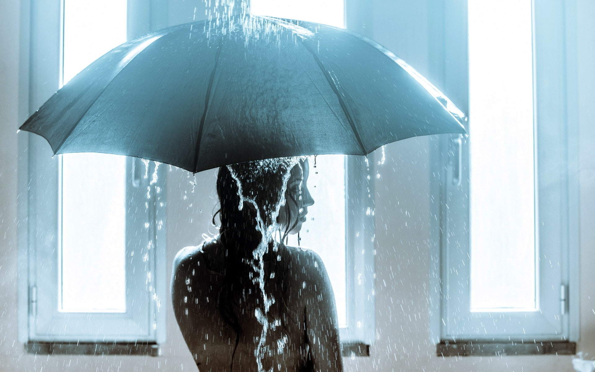 headshot, wet, motion, sheltering, drop, model, nature, security, one person, umbrella, women, rear view, hair, day, torrential rain, rainy season, depression - sadness, HD Wallpaper