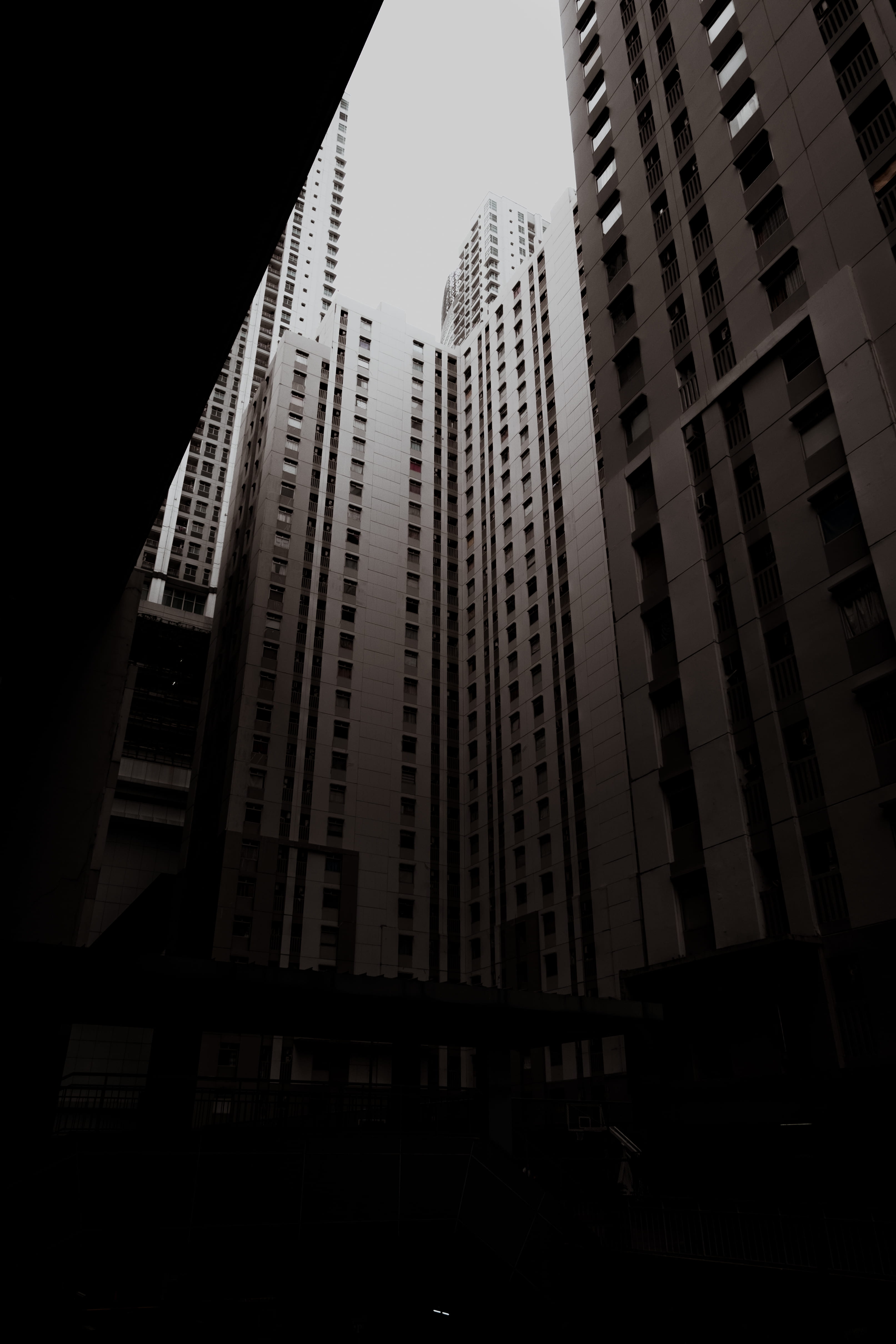 line, dark, modern, outdoors, skyscrapper, apartment, diagram, residential district, building, beautiful, office building exterior, monotone, white, perspective, Phone HD Wallpaper