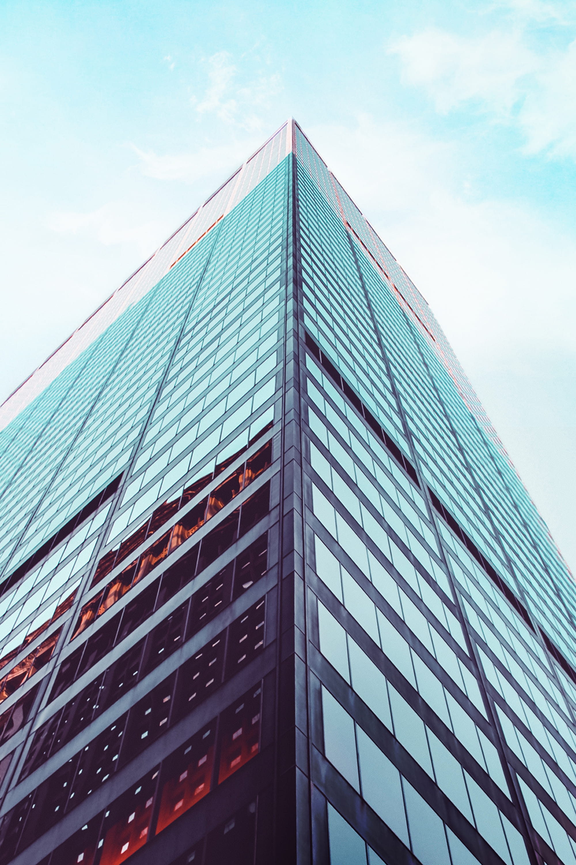 city, modern, tower, shot, low, skyscrapper, window, outdoors, sky, 2K, facade, architecture, skyscraper, angle, low angle shot, financial district, building exterior, Phone HD Wallpaper