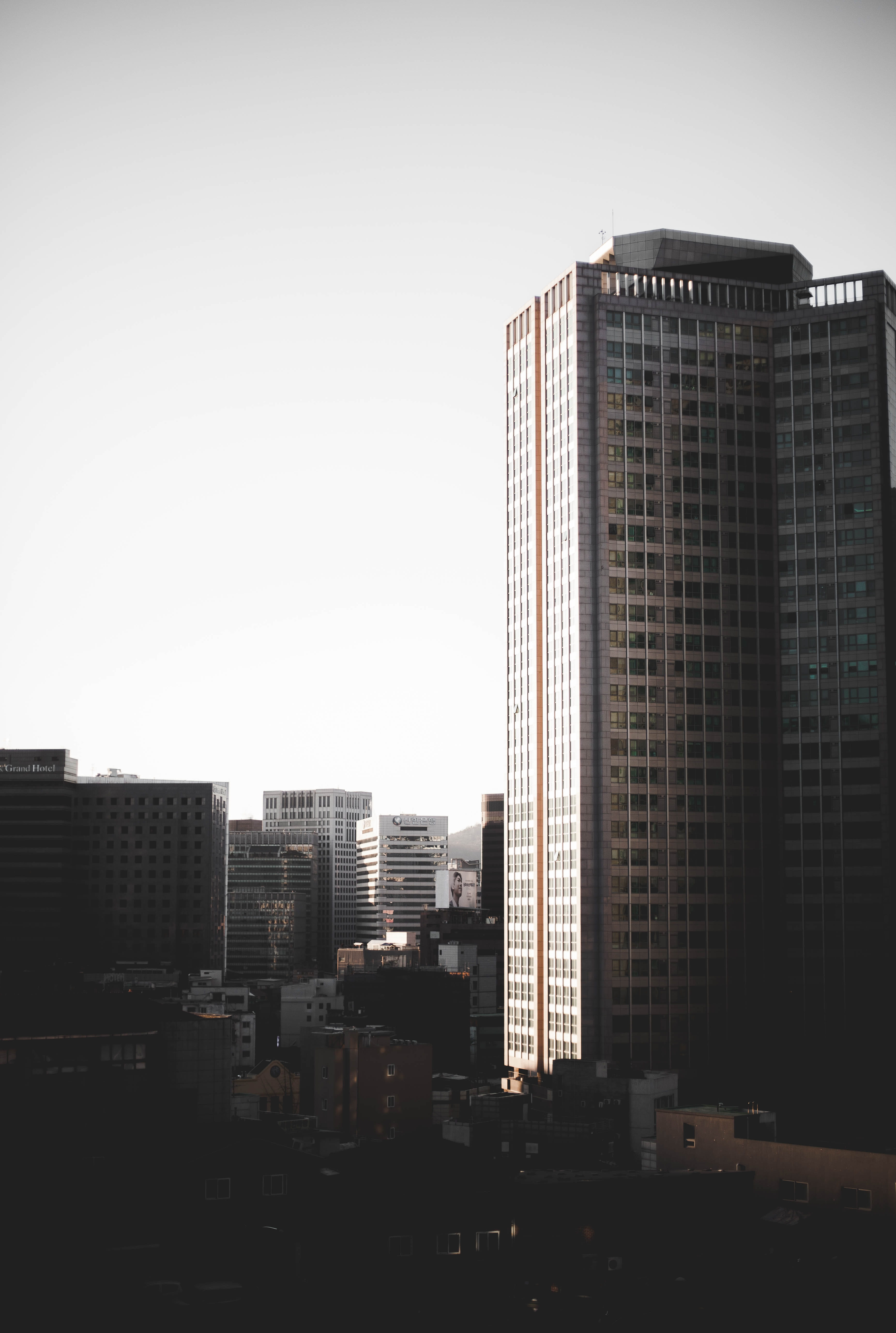 dark, urban, 5K, copy space, modern, office, office building exterior, tall - high, downtown, city, building, cityscape, built structure, apartment building, Phone HD Wallpaper