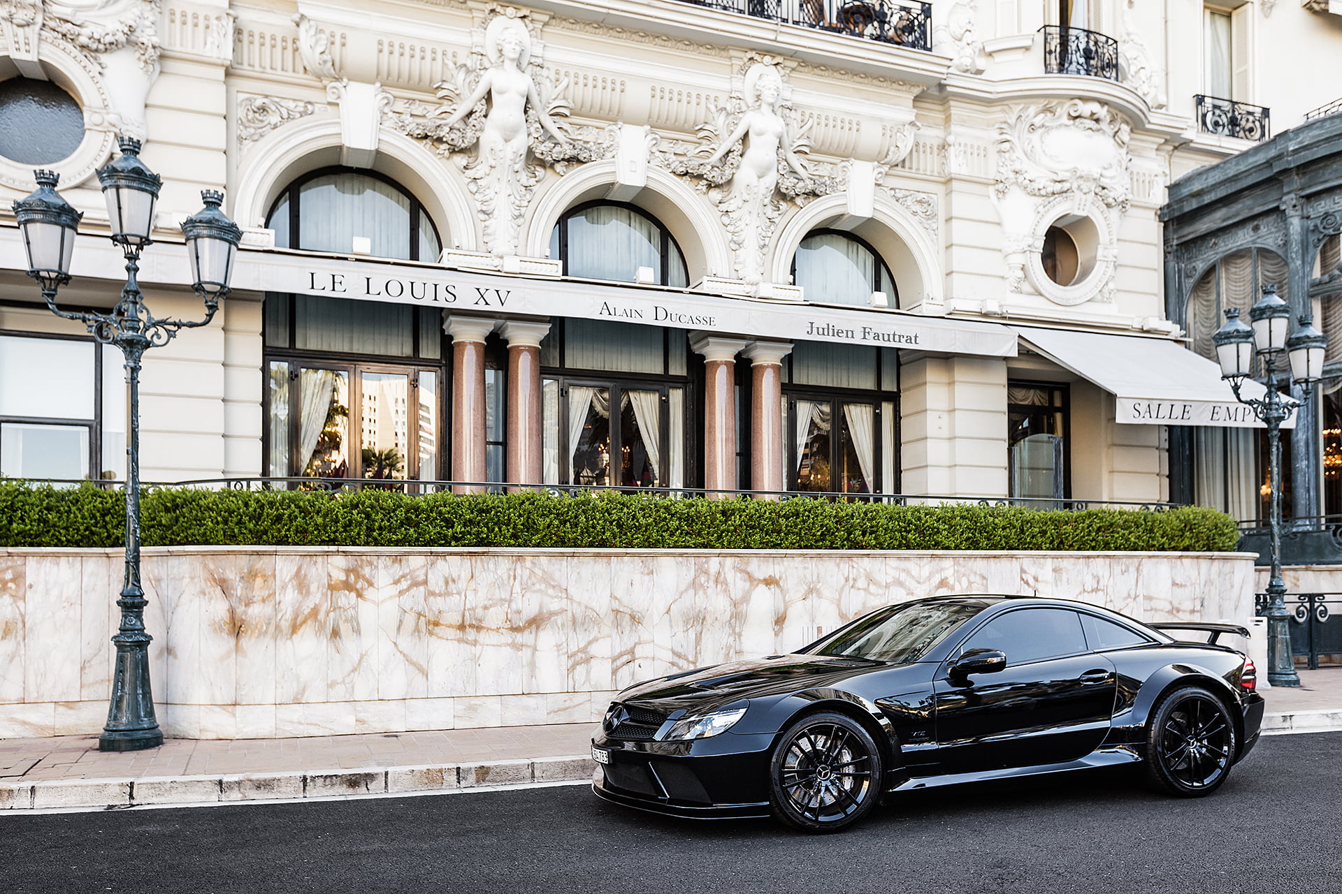 building, street, road, travel, nature, outdoors, motor vehicle, SL65, land vehicle, building exterior, city, built structure, Benz, architectural column, HD Wallpaper