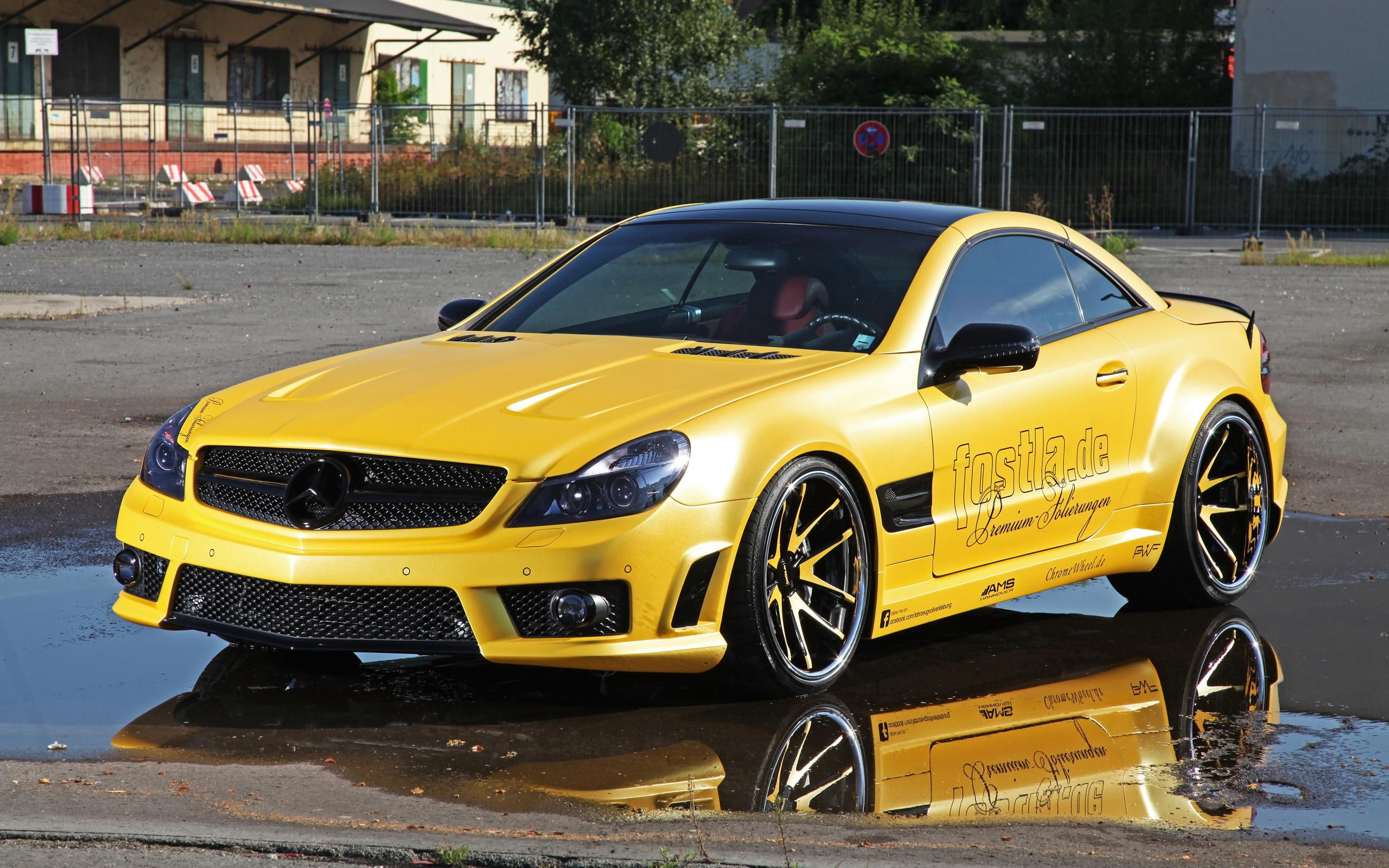 r, benz, r230, mercedes benz, sports, amg, yellow, gold, coupe, cars, liquid, sl, fostlade, mercedes, 2K, HD Wallpaper