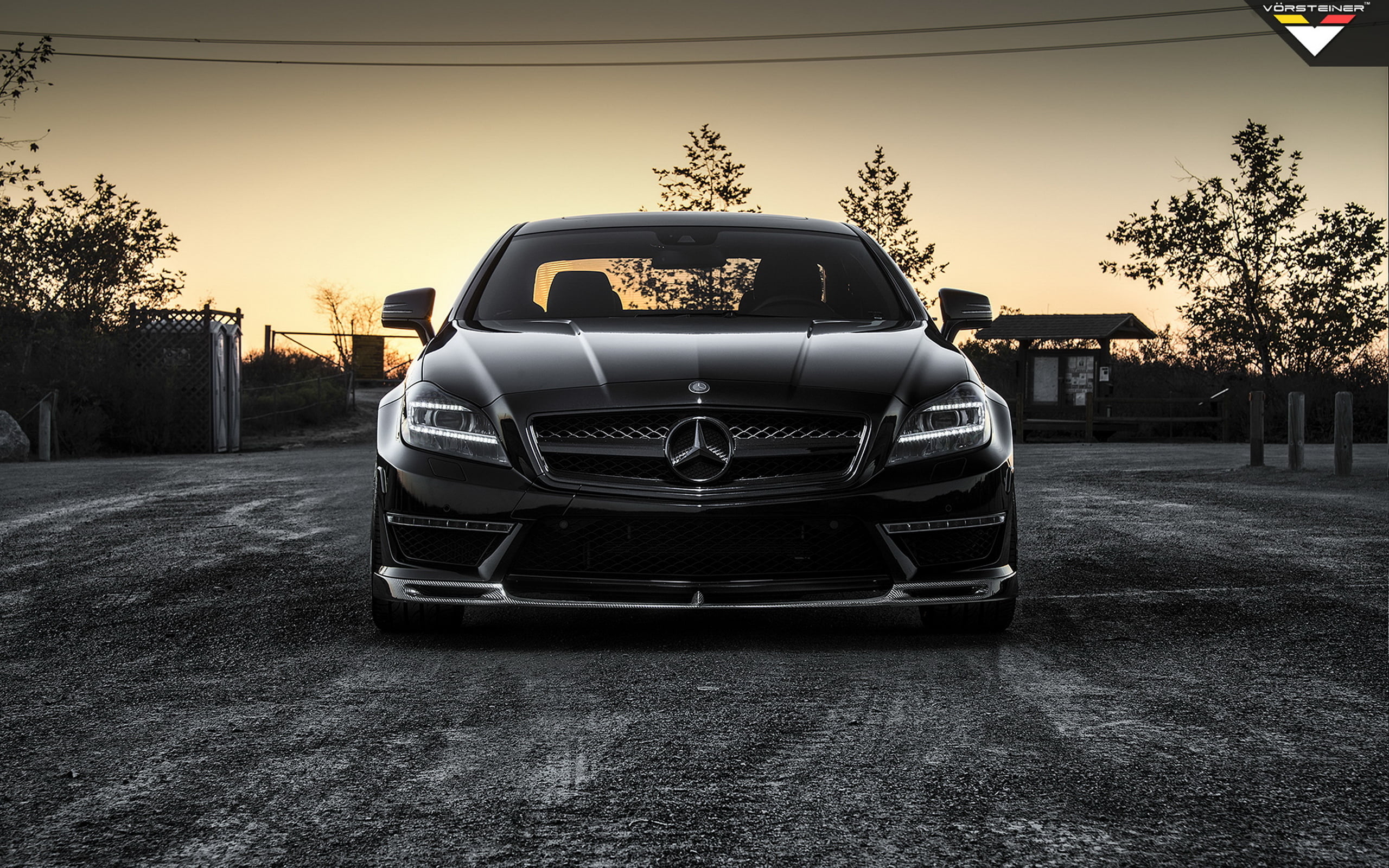 motor vehicle, sports Car, headlight, day, parking Lot, car, business, 2K, parking, urban Scene, nature, shiny, sunset, tree, no people, Mercedes, benz, HD Wallpaper