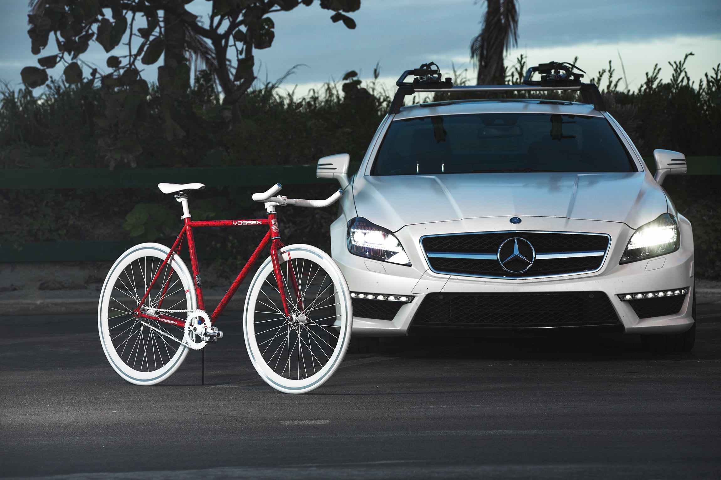 city, land vehicle, tuning, parking, day, no people, outdoors, bicycle, x State, mode of transportation, Mercedes-Benz, tree, street, AMG, Mercedes, Vossen, HD Wallpaper