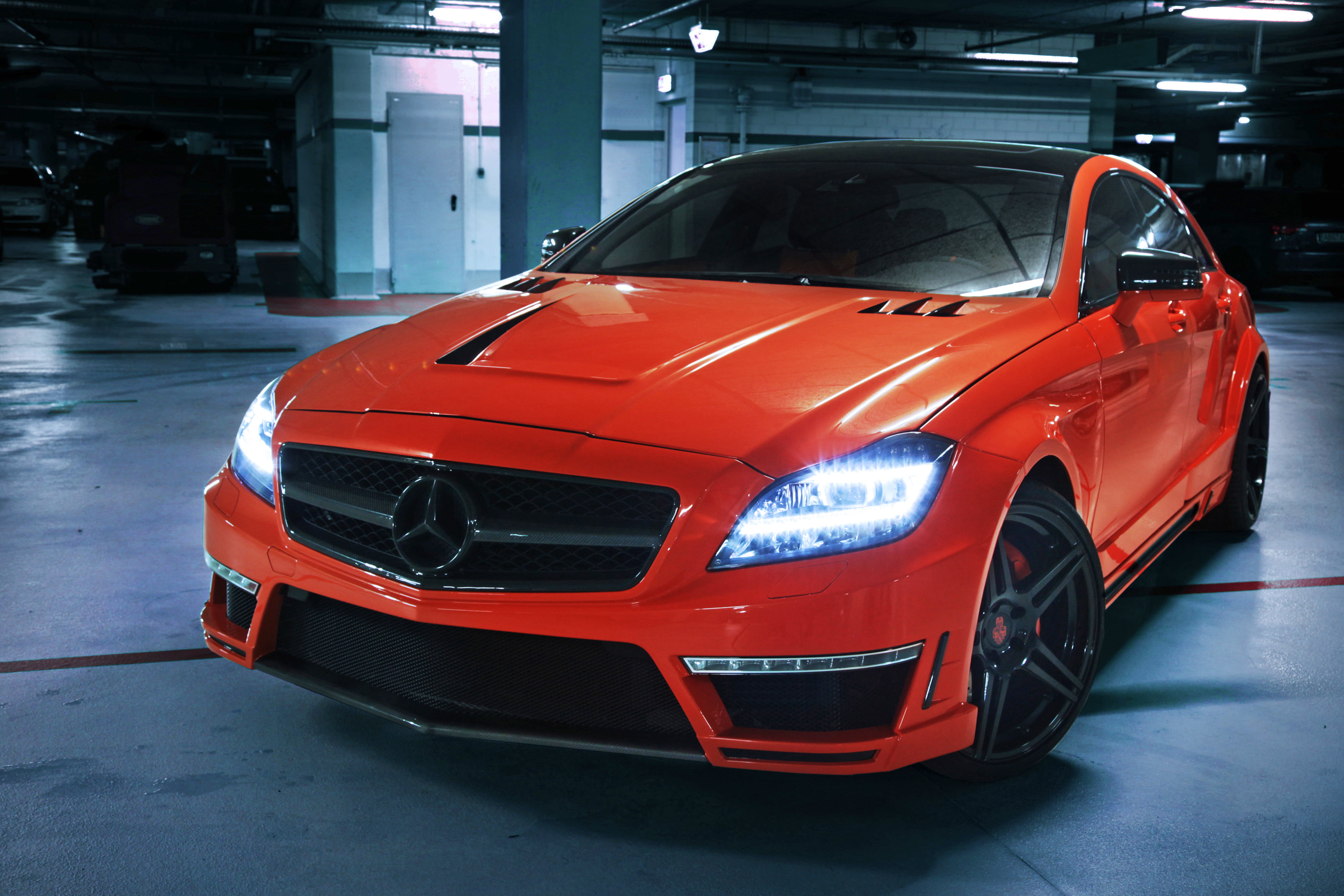 Mercedes-Benz, sports, AMG, lights, 4K, light, car, the front, German Special Customs, CLS 63, orange, GSC, benz, Mercedes, HD Wallpaper