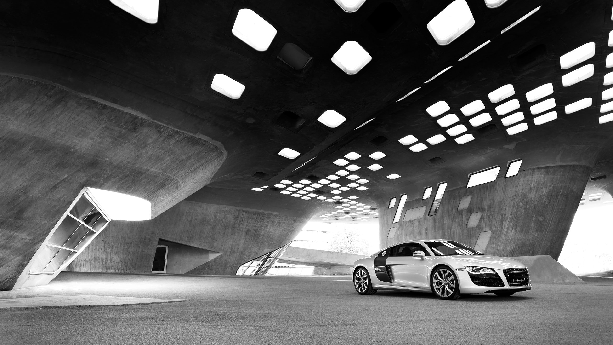 mode of transportation, parking lot, lighting equipment, parking, transportation, German cars, indoors, ceiling, light, illuminated, tunnel, architecture, HD Wallpaper