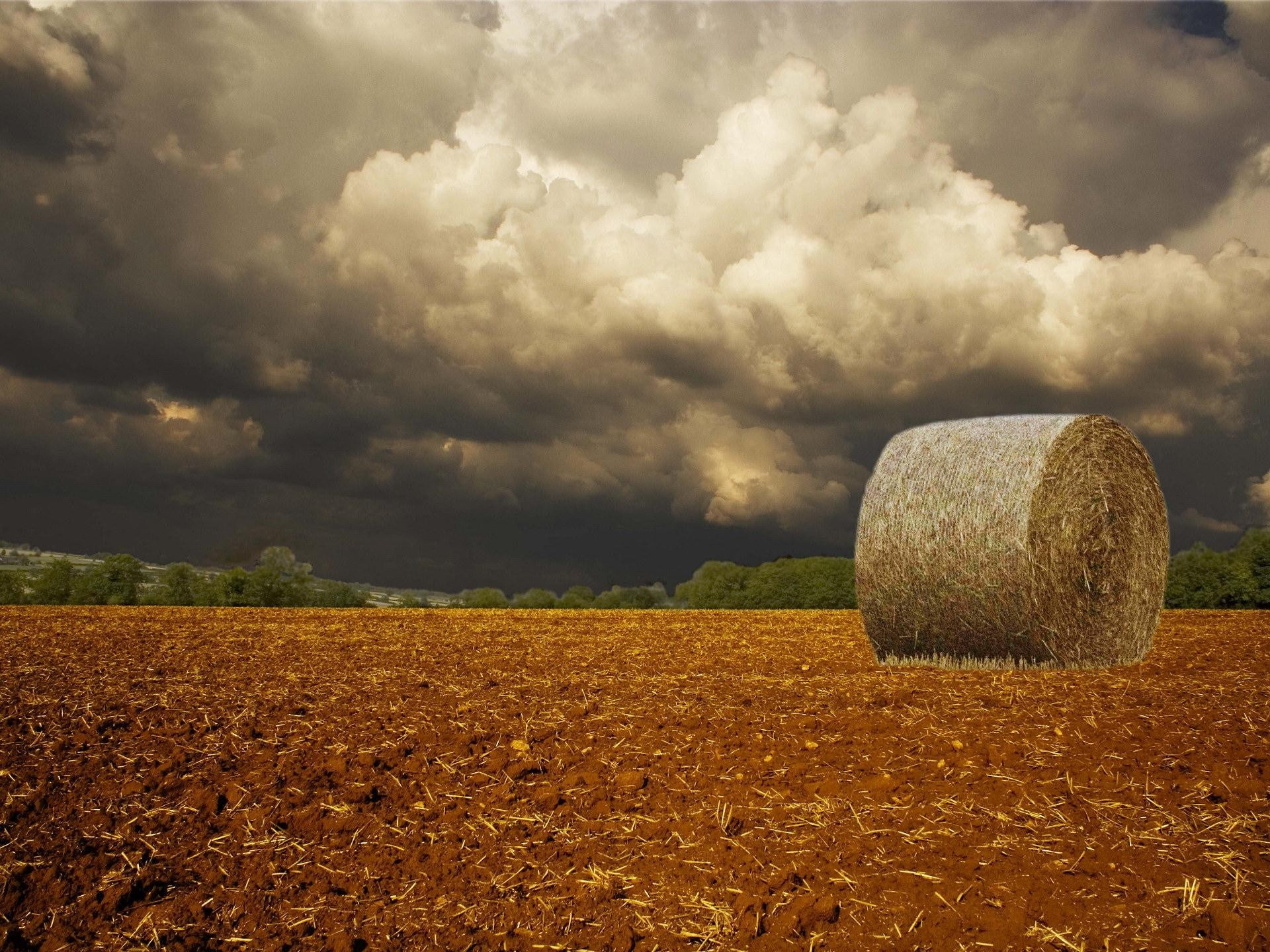 overcast, haystacks, 1080P, nature, clouds, HD Wallpaper