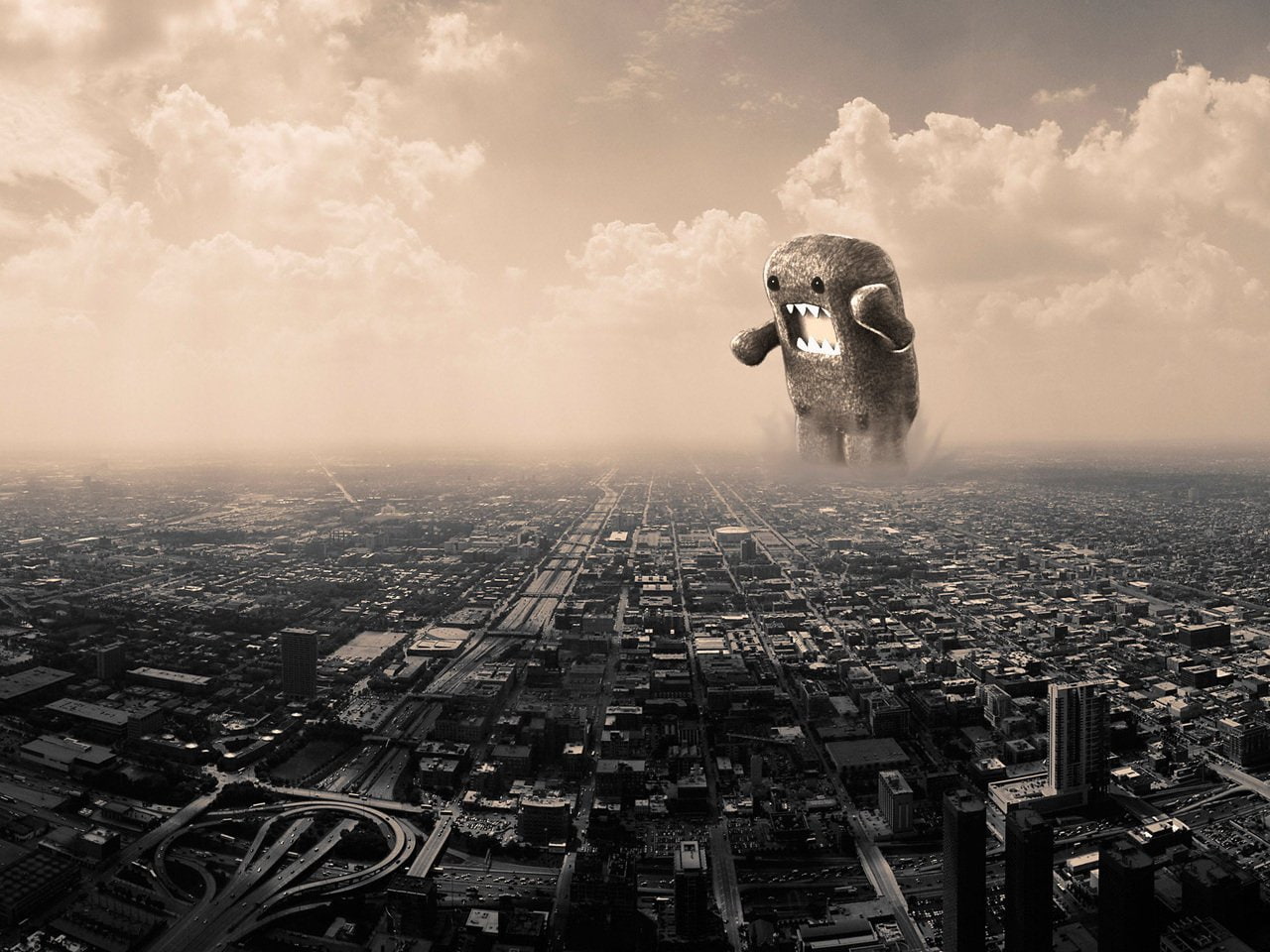  Funny, 720P, Abstract, Rawr, domo, Humor, monster, City, HD Wallpaper