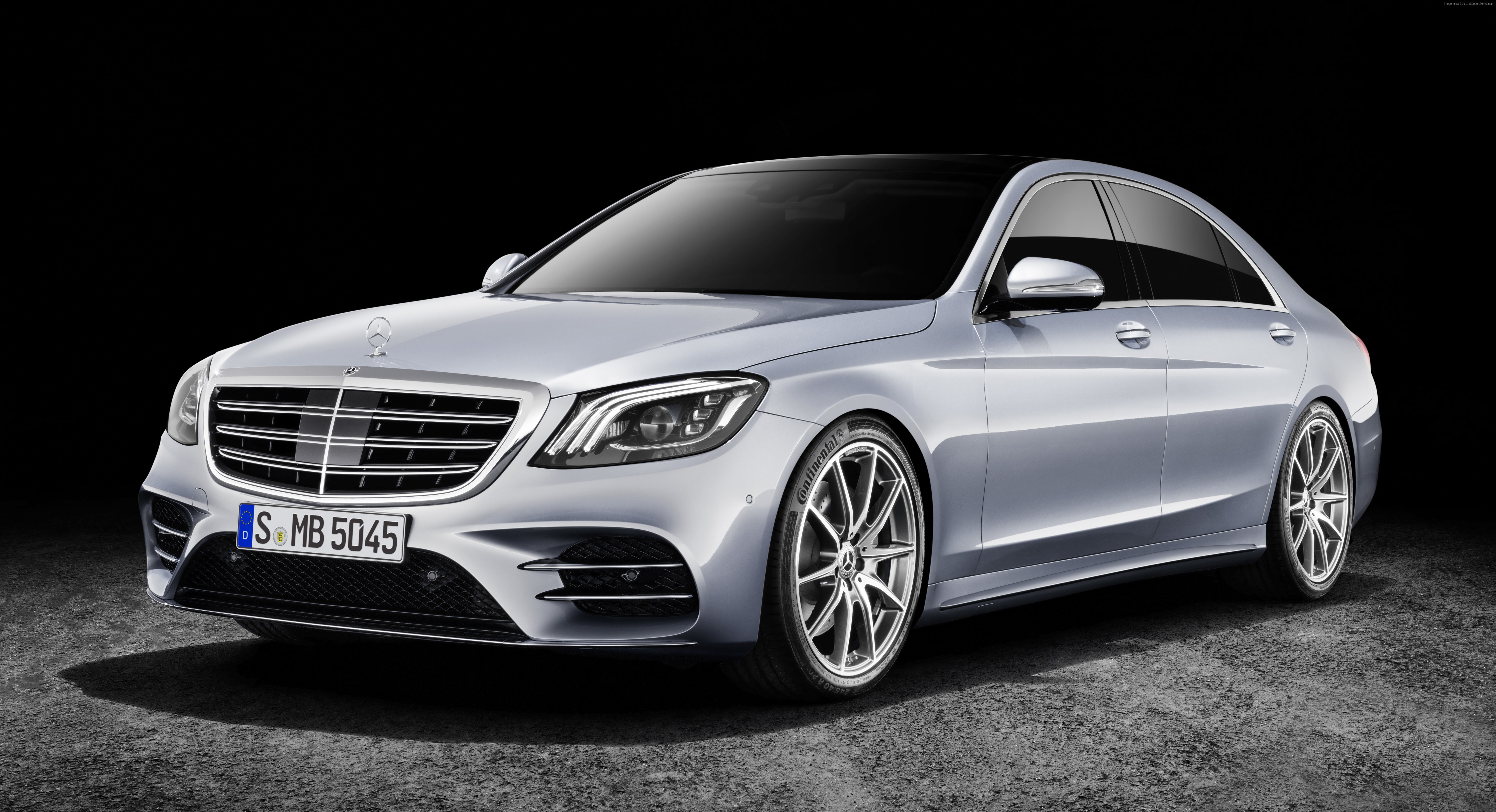 modern, studio shot, 2018 Cars, luxury, 7K, silver - metal, wheel, black background, mode of transportation, retro styled, Mercedes-Benz W222 S-Class Facelift, HD Wallpaper