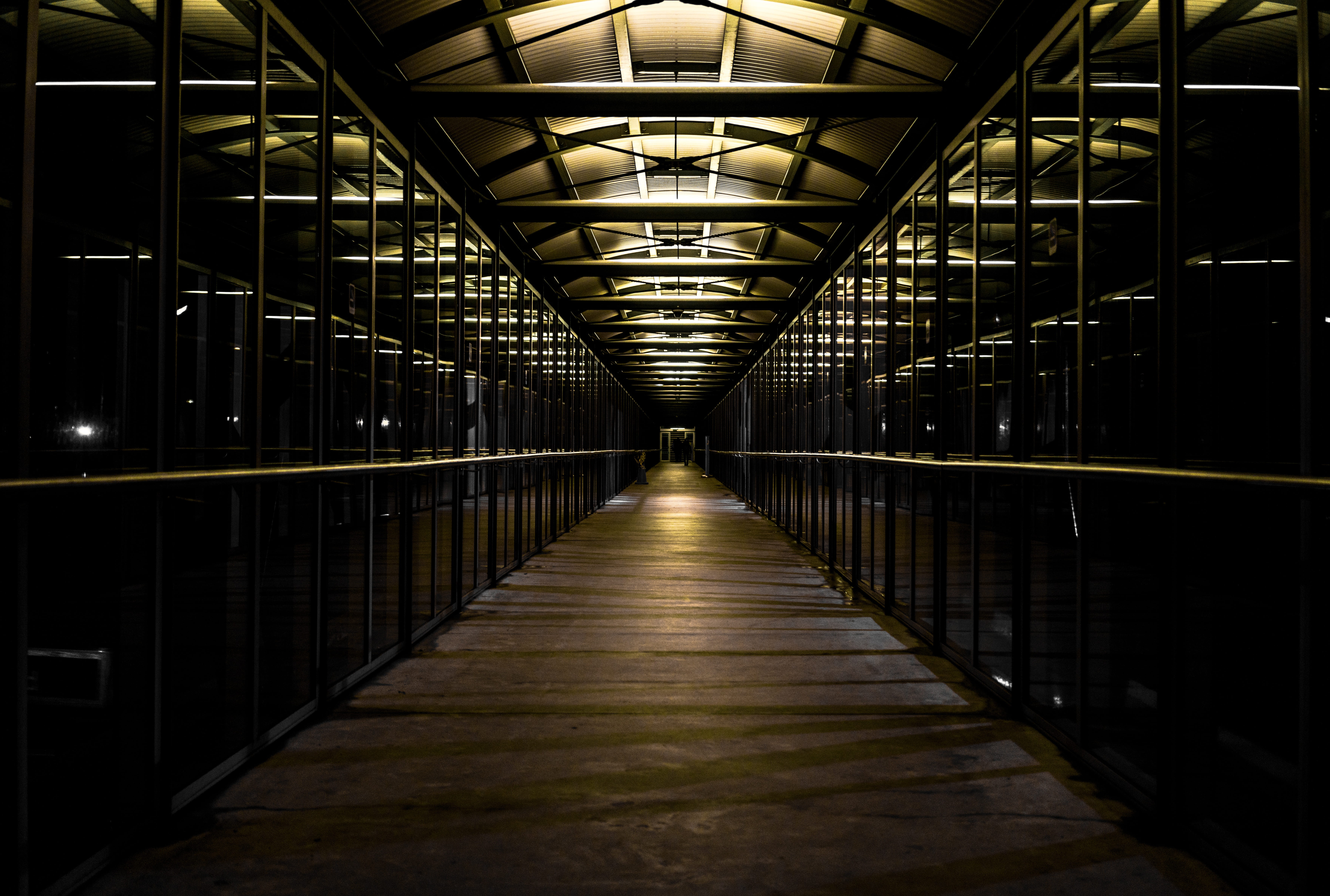 person, light - natural phenomenon, absence, 5K, built structure, symmetry, shape, the way forward, glass, arcade, building, footpath, ceiling, indoors, HD Wallpaper