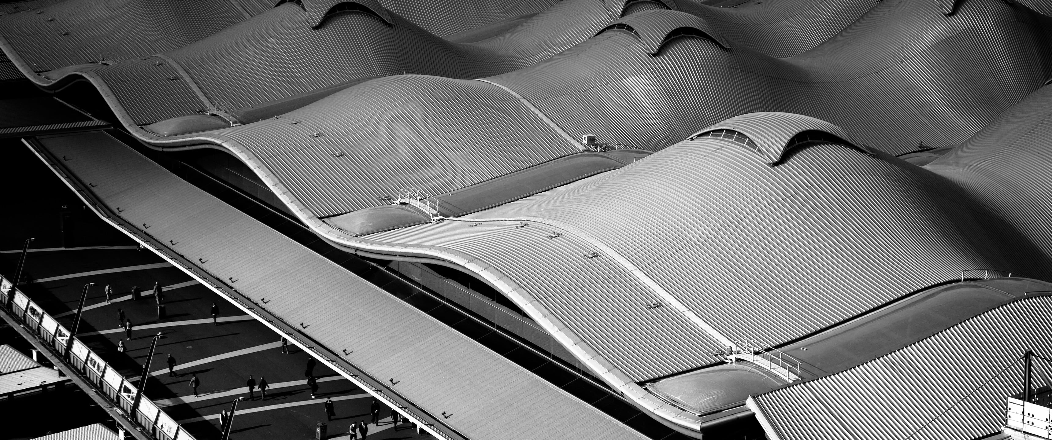 airport, high angle view, city, panel, mode of transportation, day, no people, travel, architecture, gray, indoors, air vehicle, train, train station, full frame, HD Wallpaper