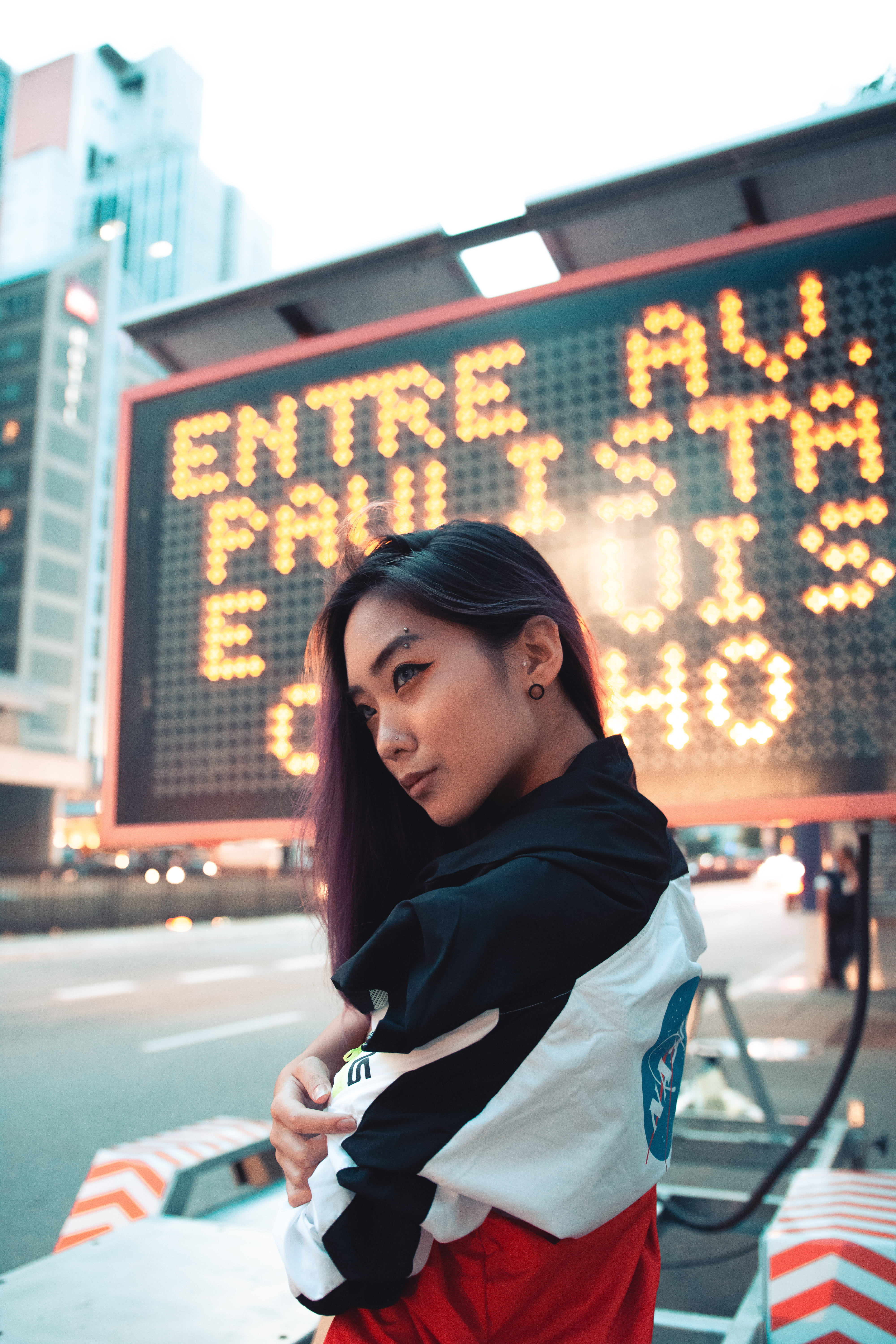 facial expression, outdoors, beauty, fashion, 5K, blur, incidental people, looking away, waist up, pose, landscape, daylight, young adult, human, jacket, Phone HD Wallpaper