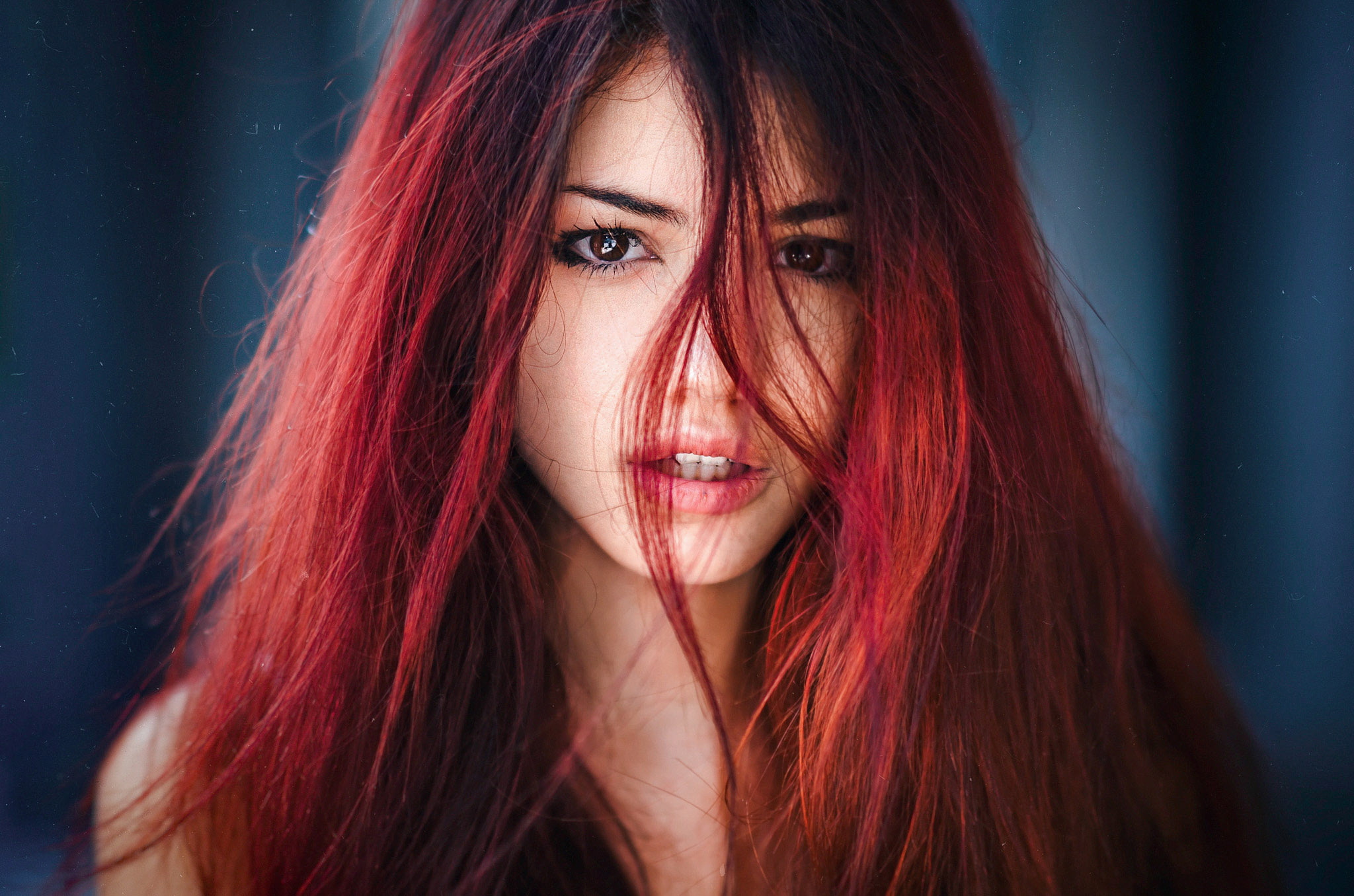Dof, Portrait, Hair, Color, face, Red, Eyes, Bokeh, Delaiah Gonzalez, 1080P, Blur, Contrast, Beautiful, Female, Girl, woman, Beauty, Light, Model, Redhead, HD Wallpaper