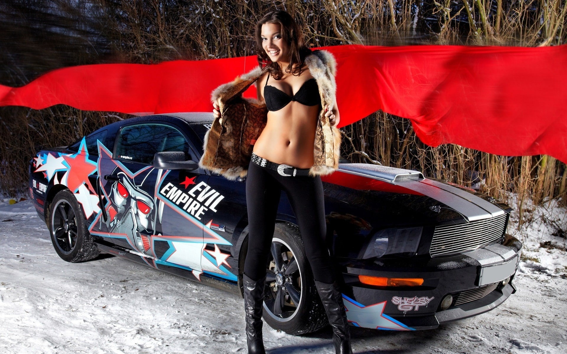 leggings, vader, tunning, hd, cars, belly, darth, girls, ford, leather, boots, women, art, mustang, 1080P, snow, b, HD Wallpaper