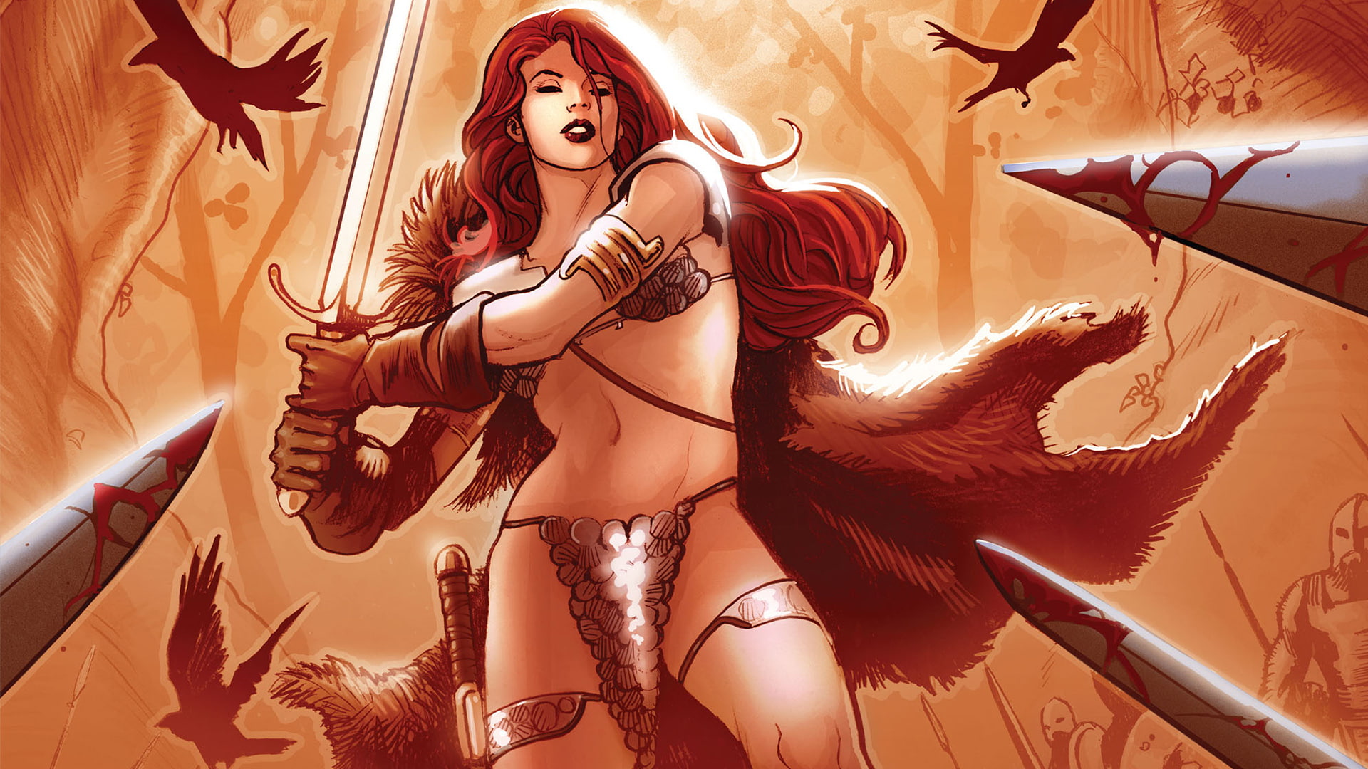 anime, hd, red, haired, character, cartoon/comic, sonja, redhead, female, 1080P, HD Wallpaper