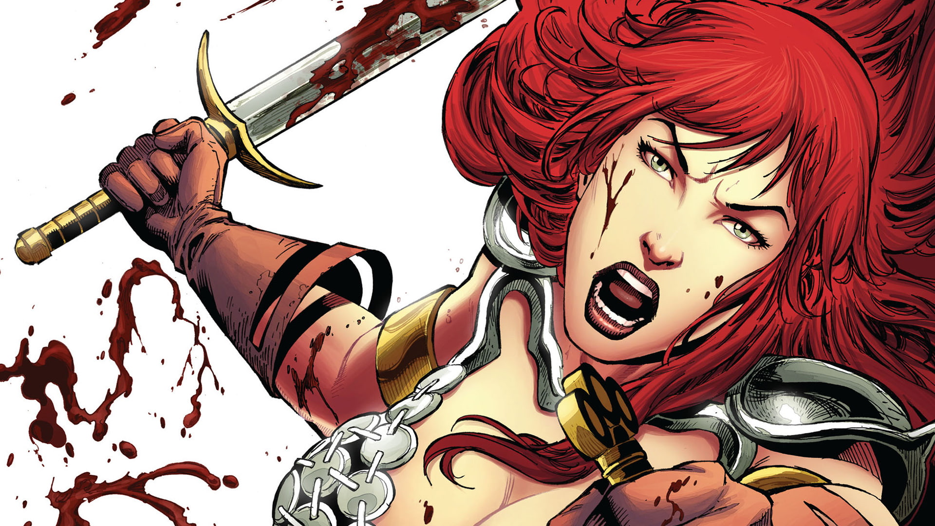 hd, sword, blood, 1080P, redhead, red, sonja, cartoon/comic, HD Wallpaper