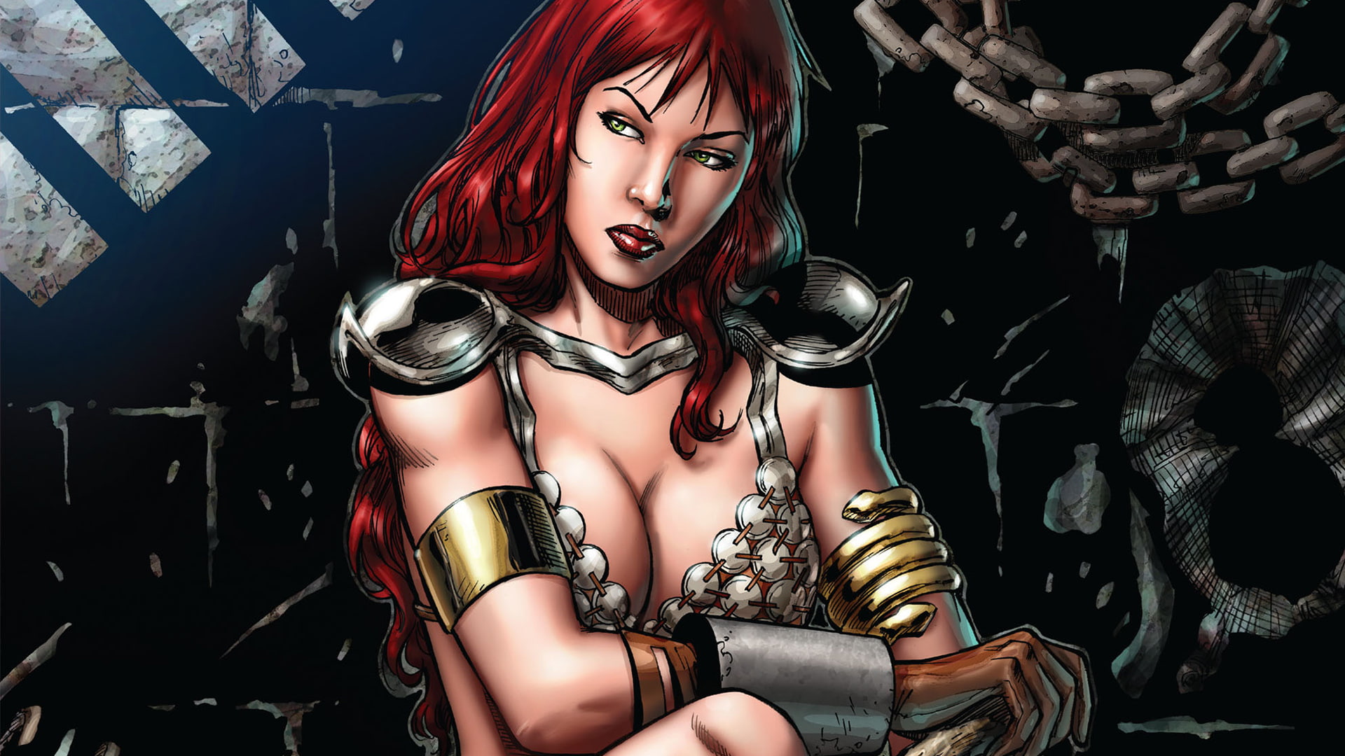 red, hd, 1080P, cartoon/comic, redhead, sonja, HD Wallpaper